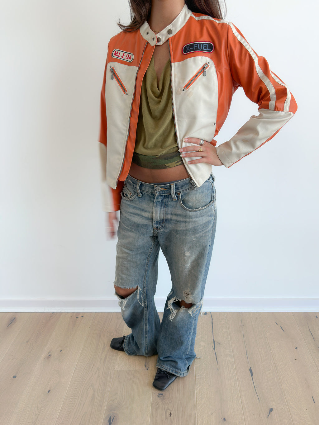 orange moto jacket / size s
