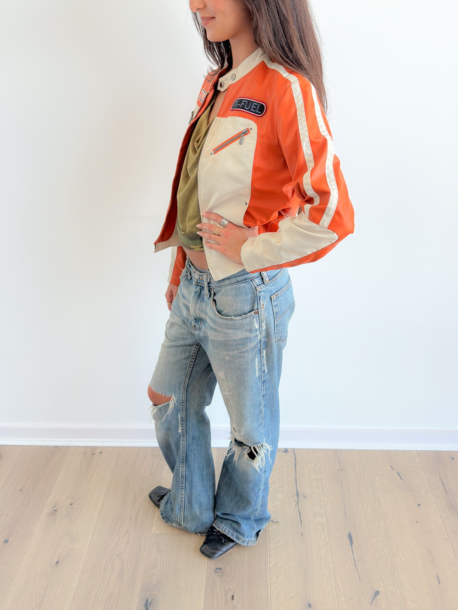 orange moto jacket / size s