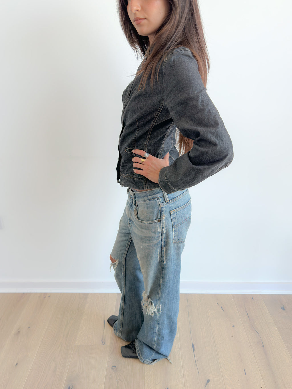 contrast stitch denim jacket / size s