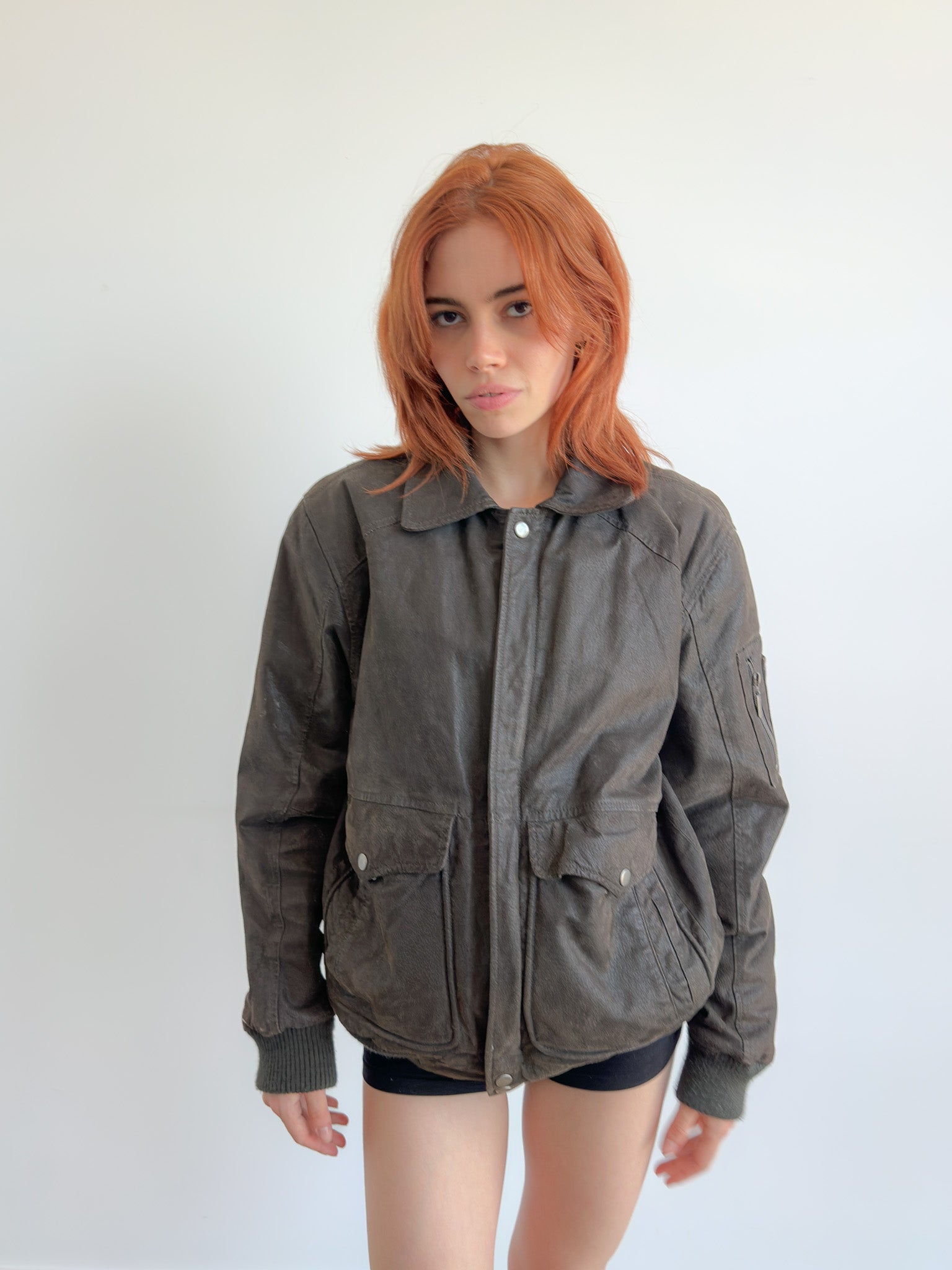 leather bomber jacket / size l