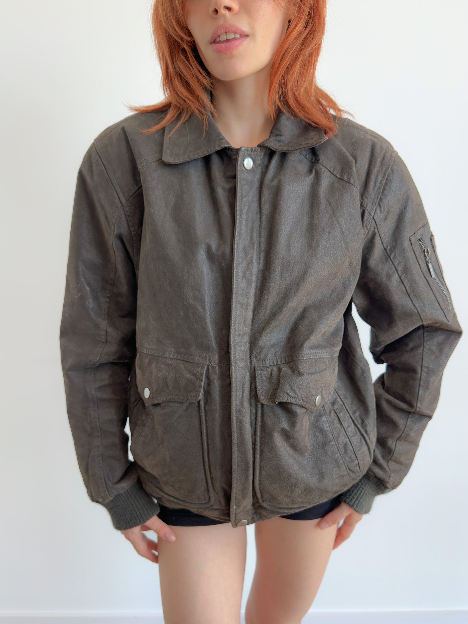 leather bomber jacket / size l
