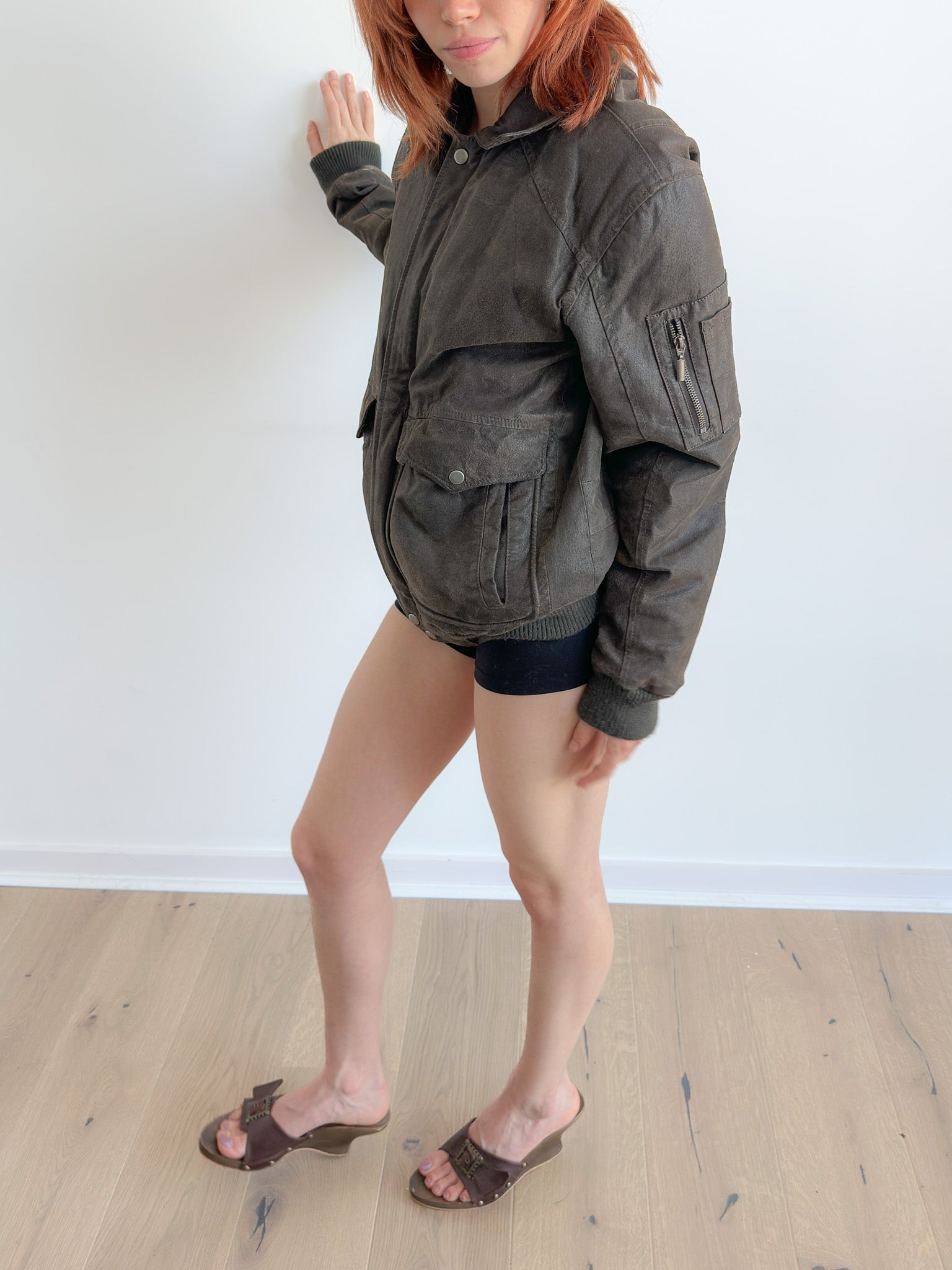 leather bomber jacket / size l