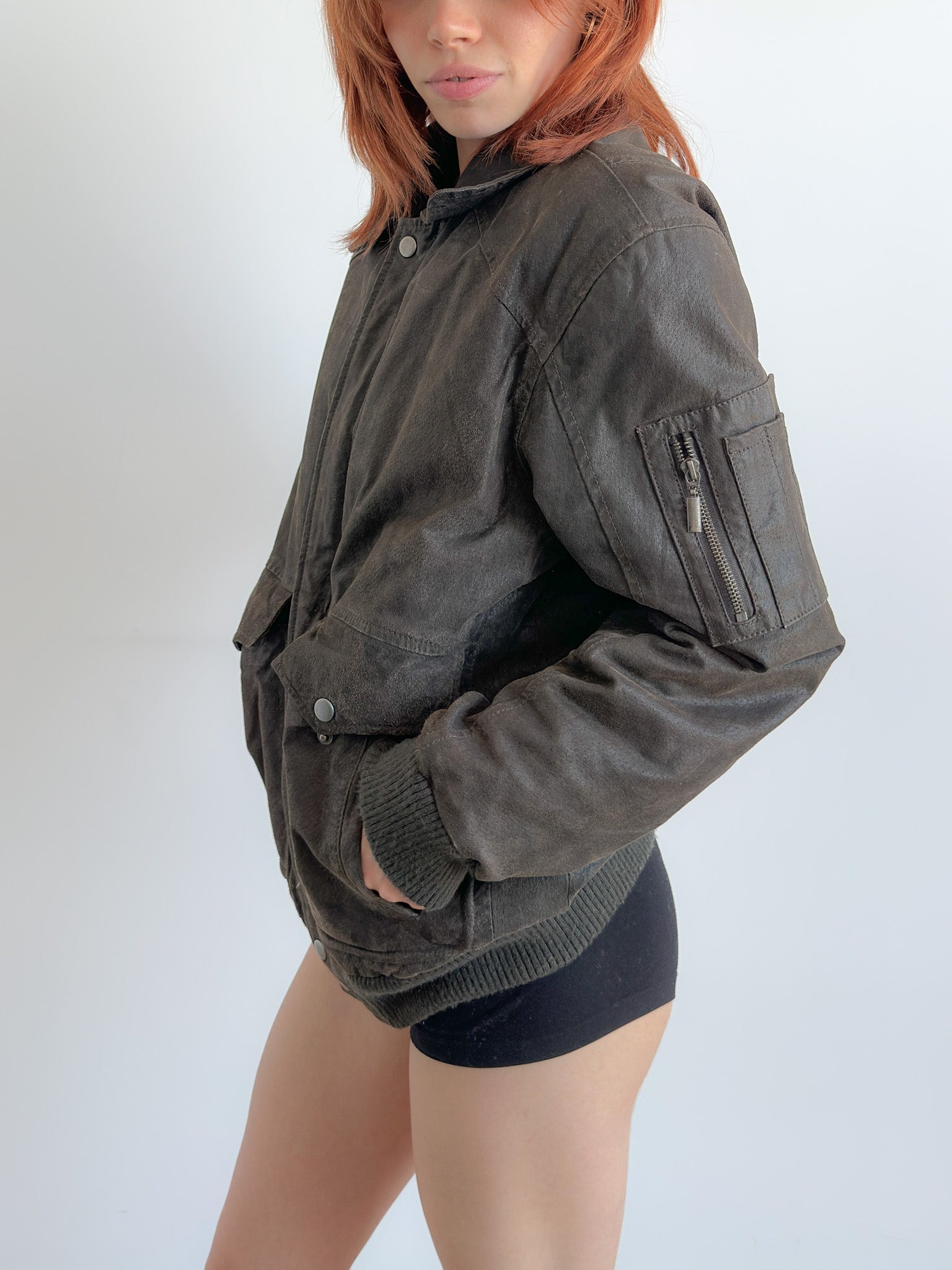 leather bomber jacket / size l