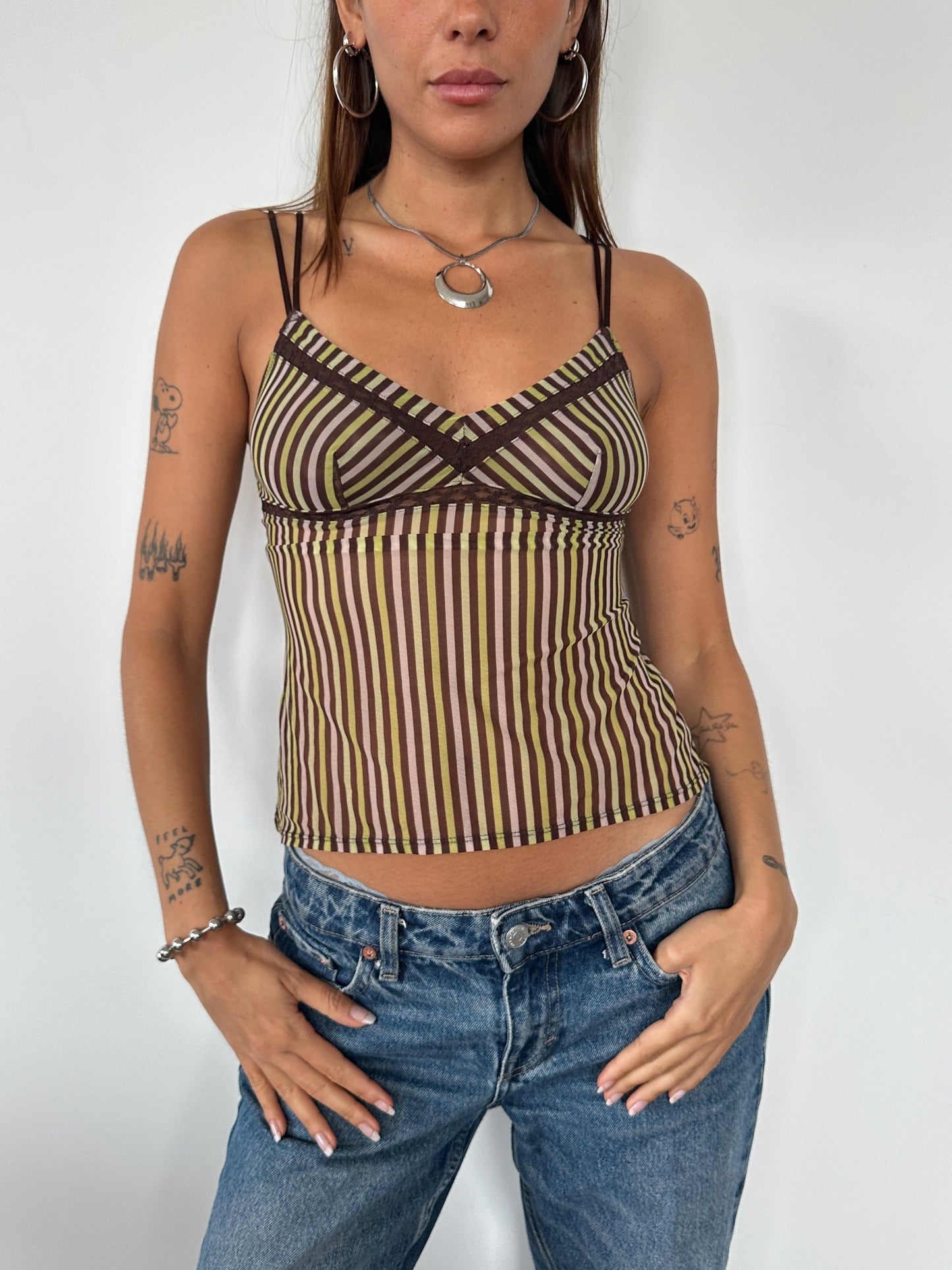 Stripe Mesh Cami - Size XS