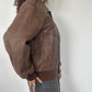 Brown Leather Bomber Jacket · Size M