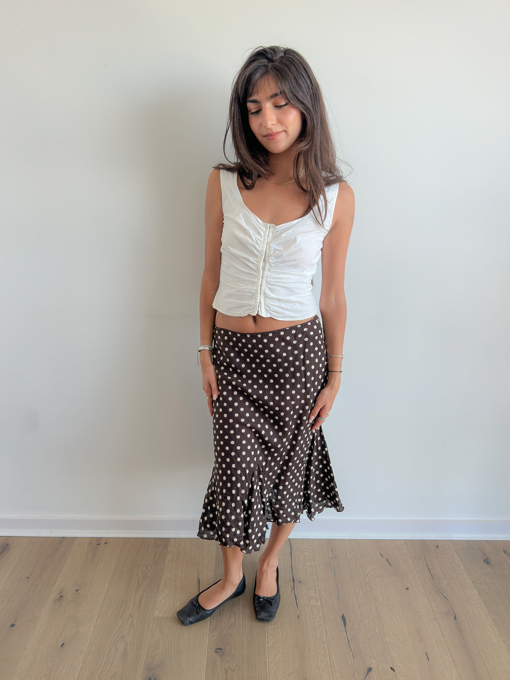 polka dot midi skirt / size xs-s