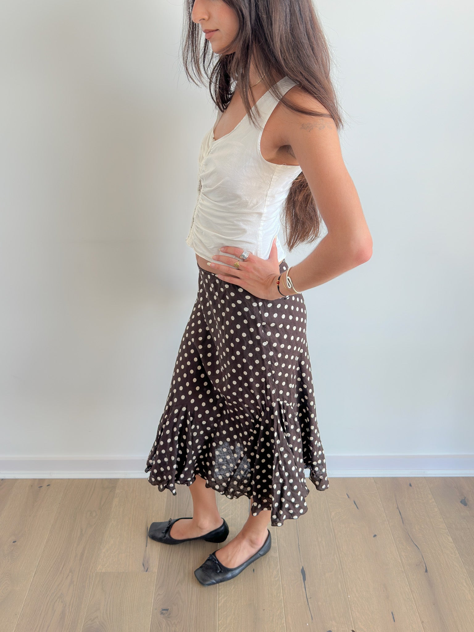 polka dot midi skirt / size xs-s