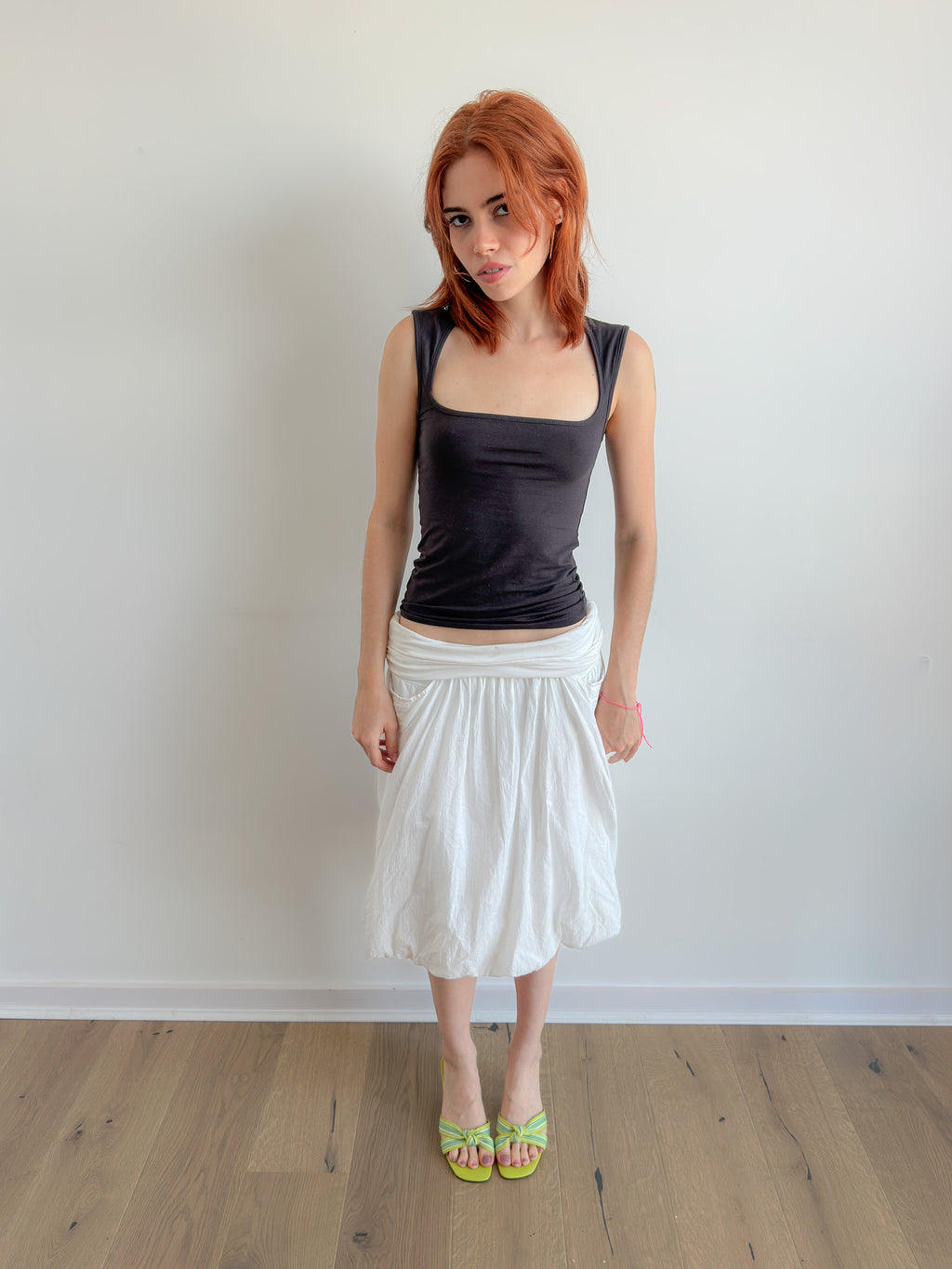 gathered white skirt / size xs-s