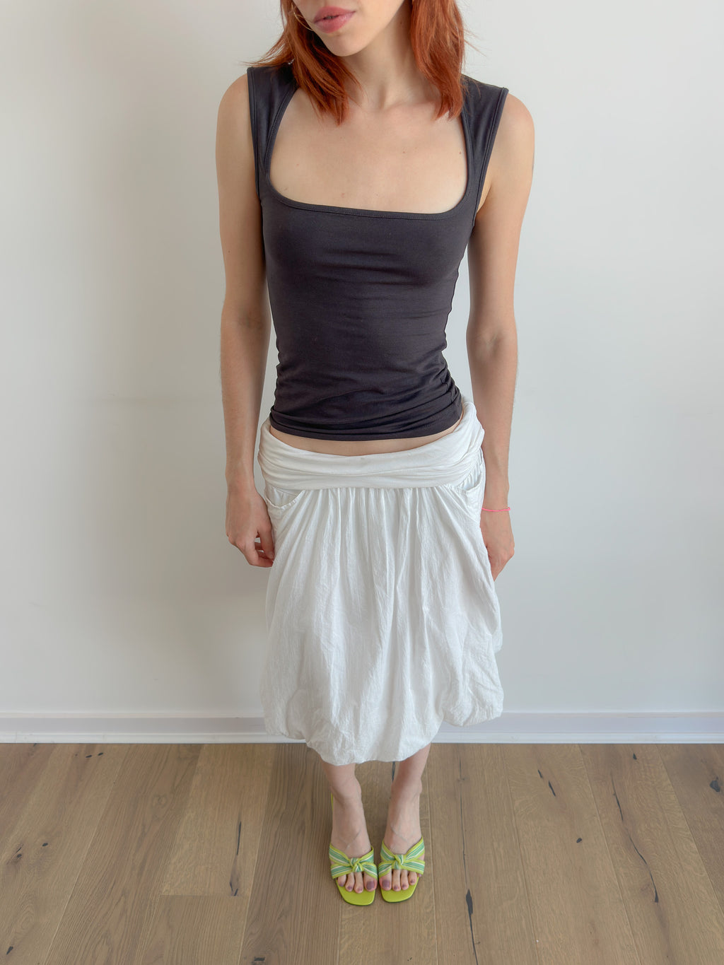 gathered white skirt / size xs-s