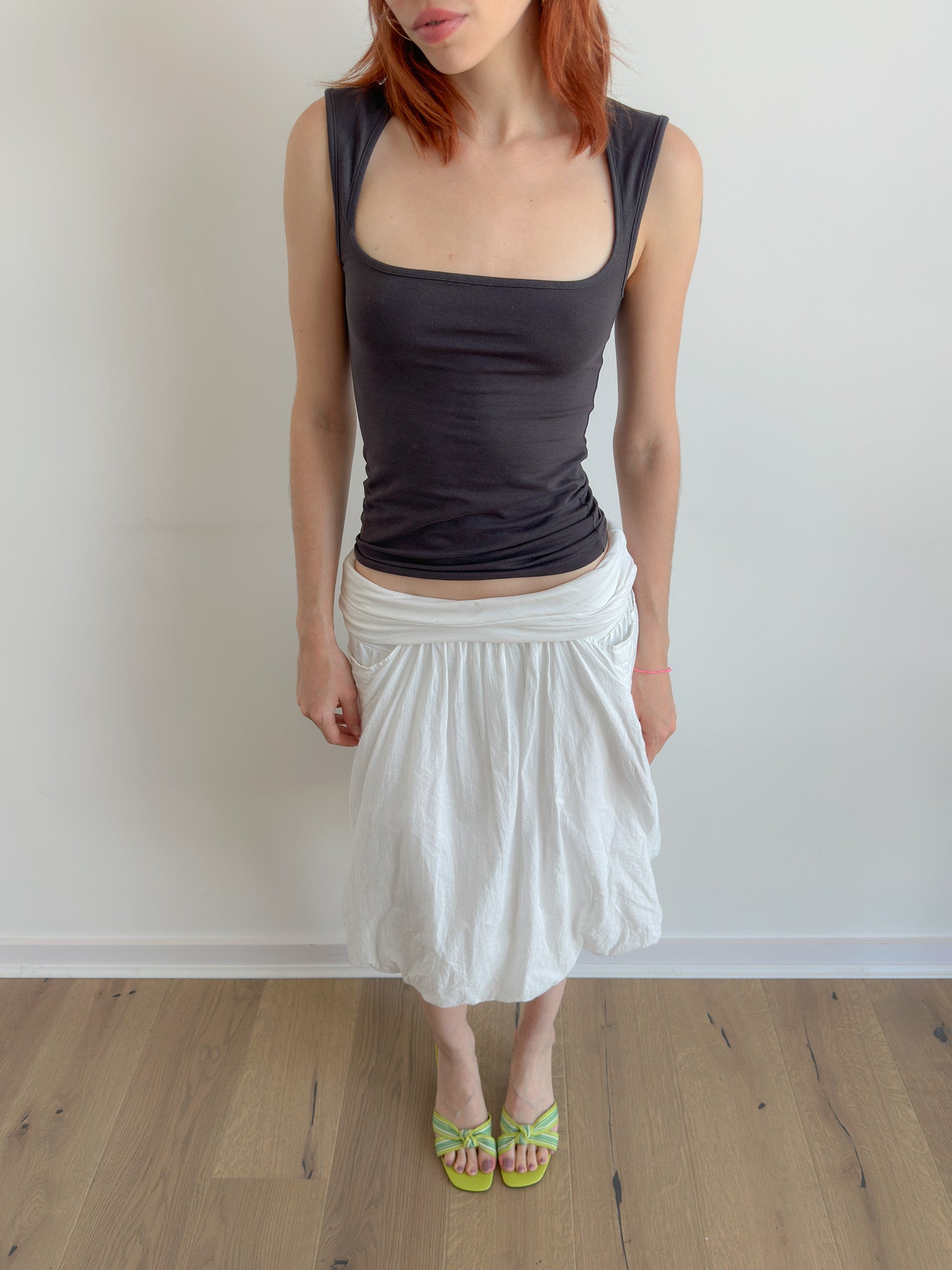 gathered white skirt / size xs-s