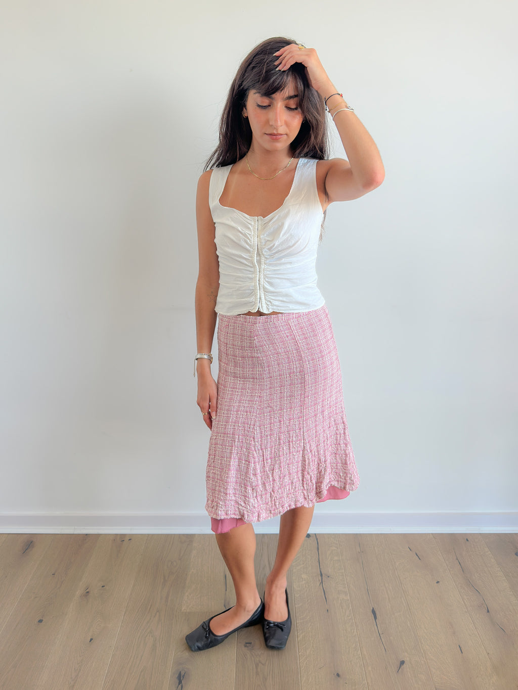 plaid midi skirt / size xs