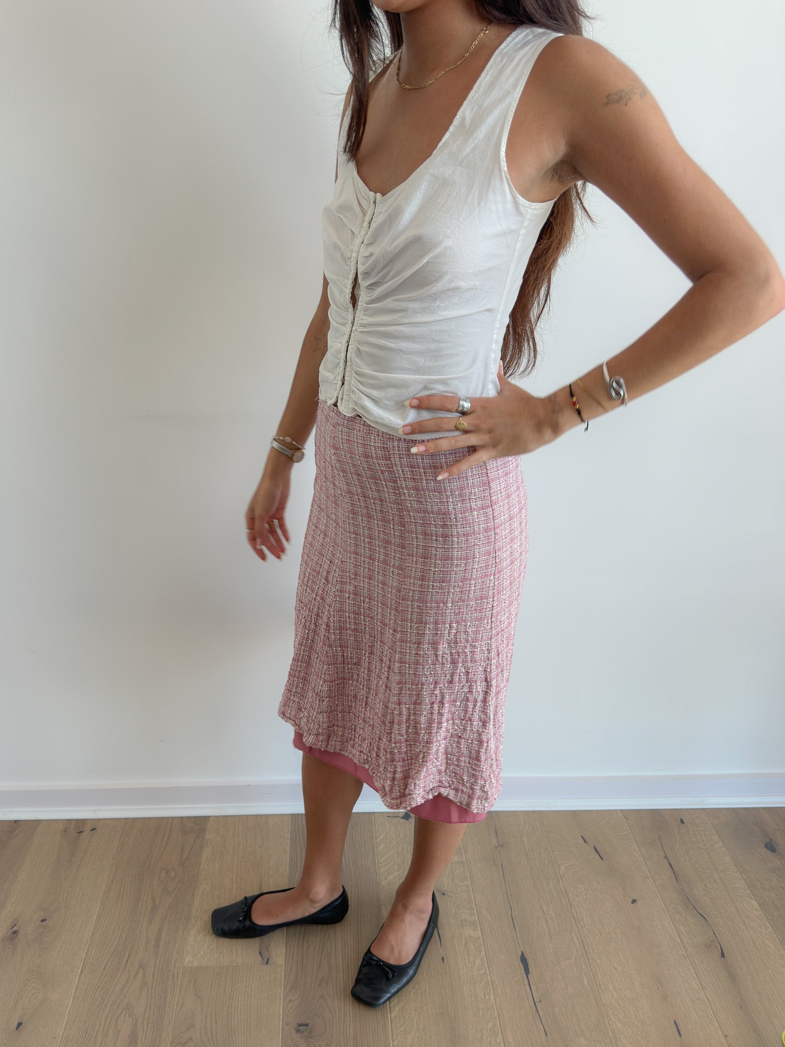plaid midi skirt / size xs