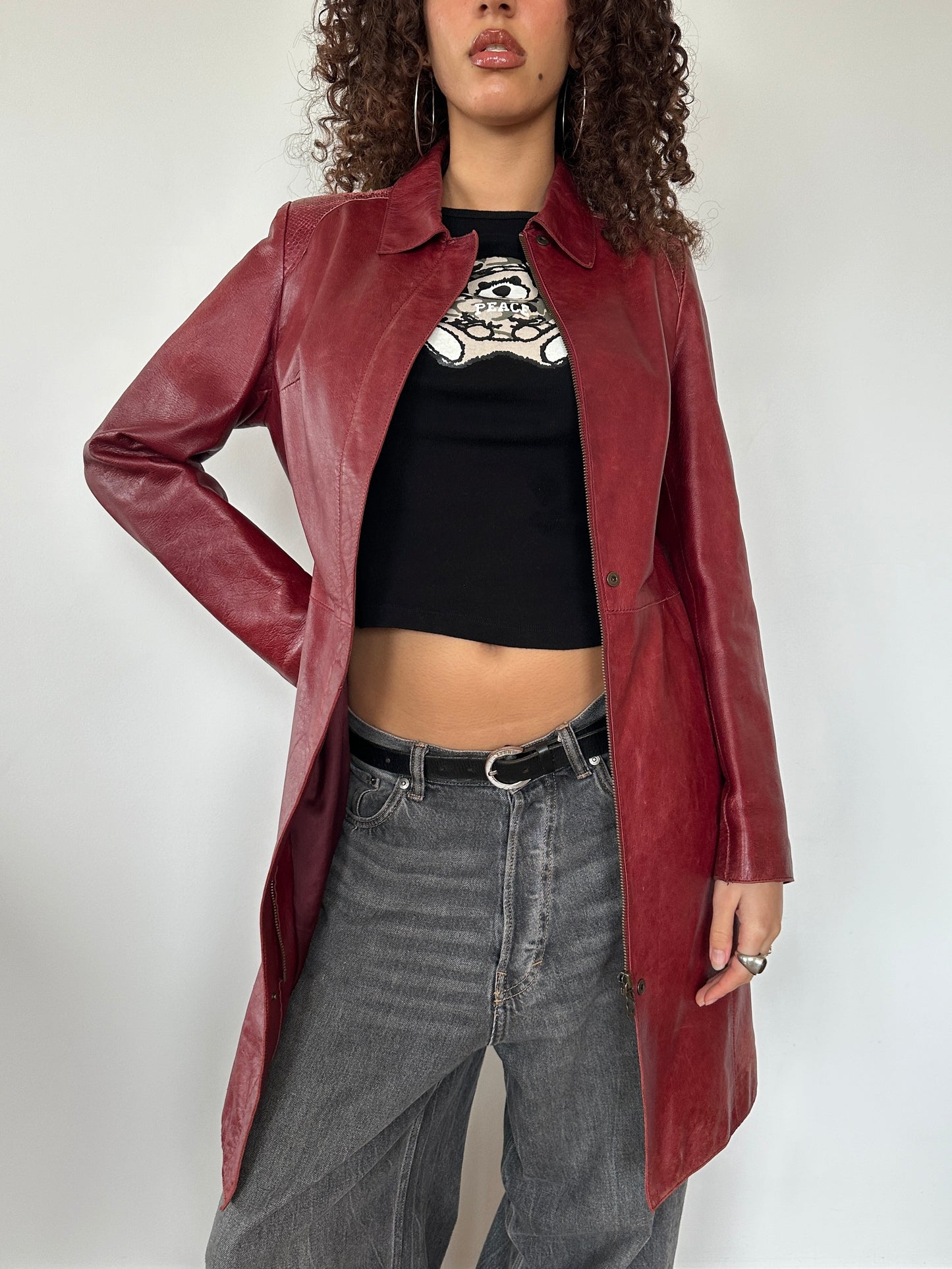 Red Leather Trench Jacket · Size S