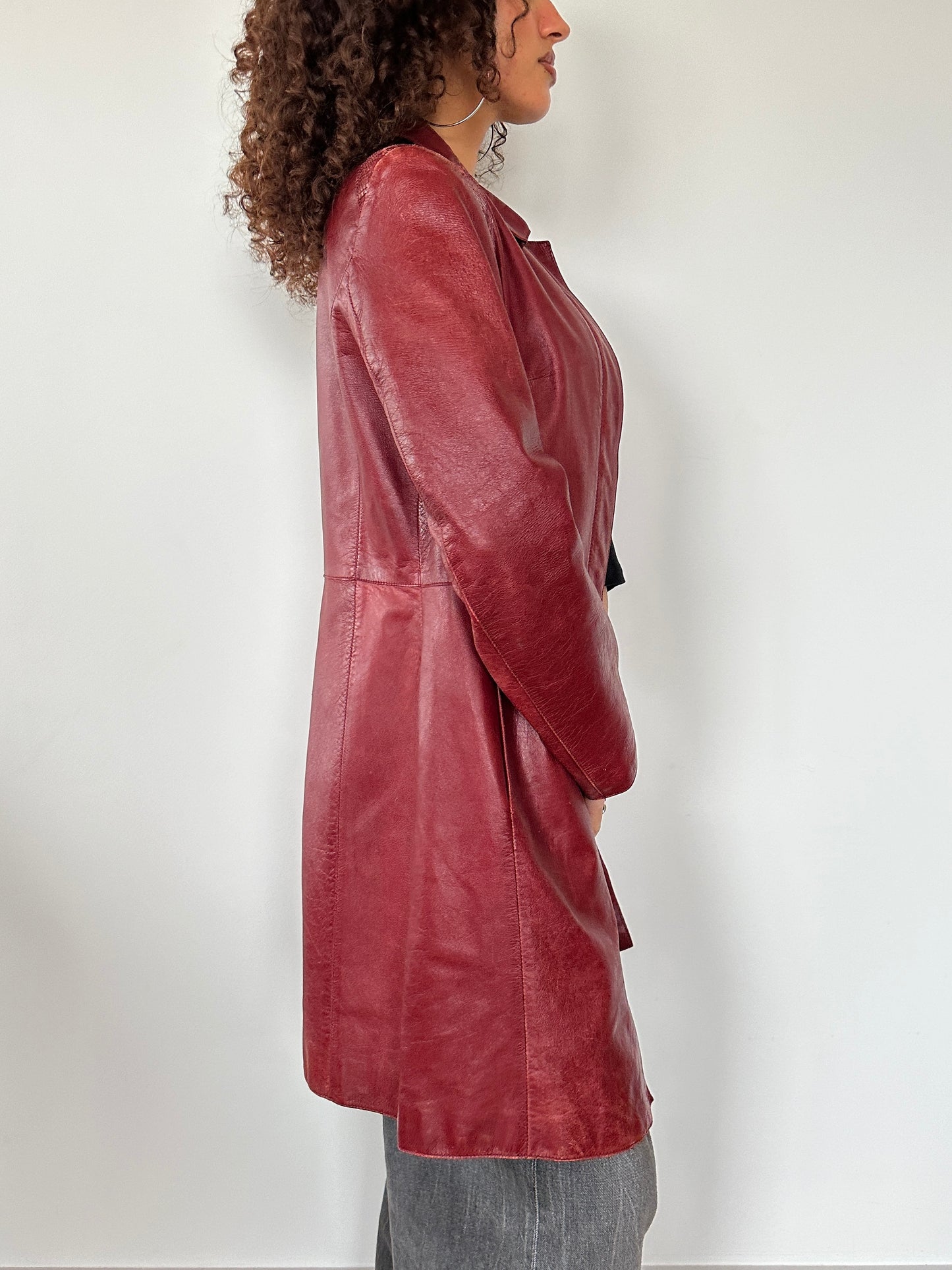 Red Leather Trench Jacket · Size S