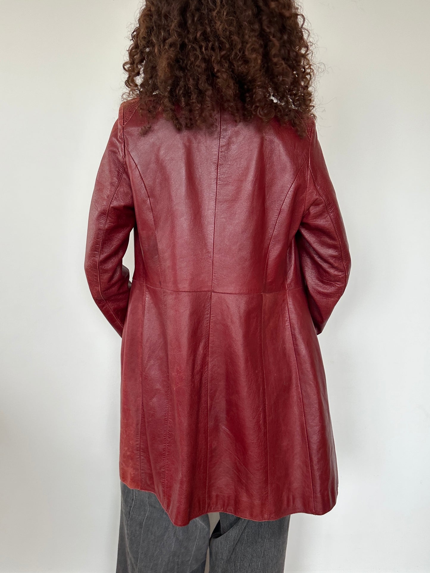 Red Leather Trench Jacket · Size S