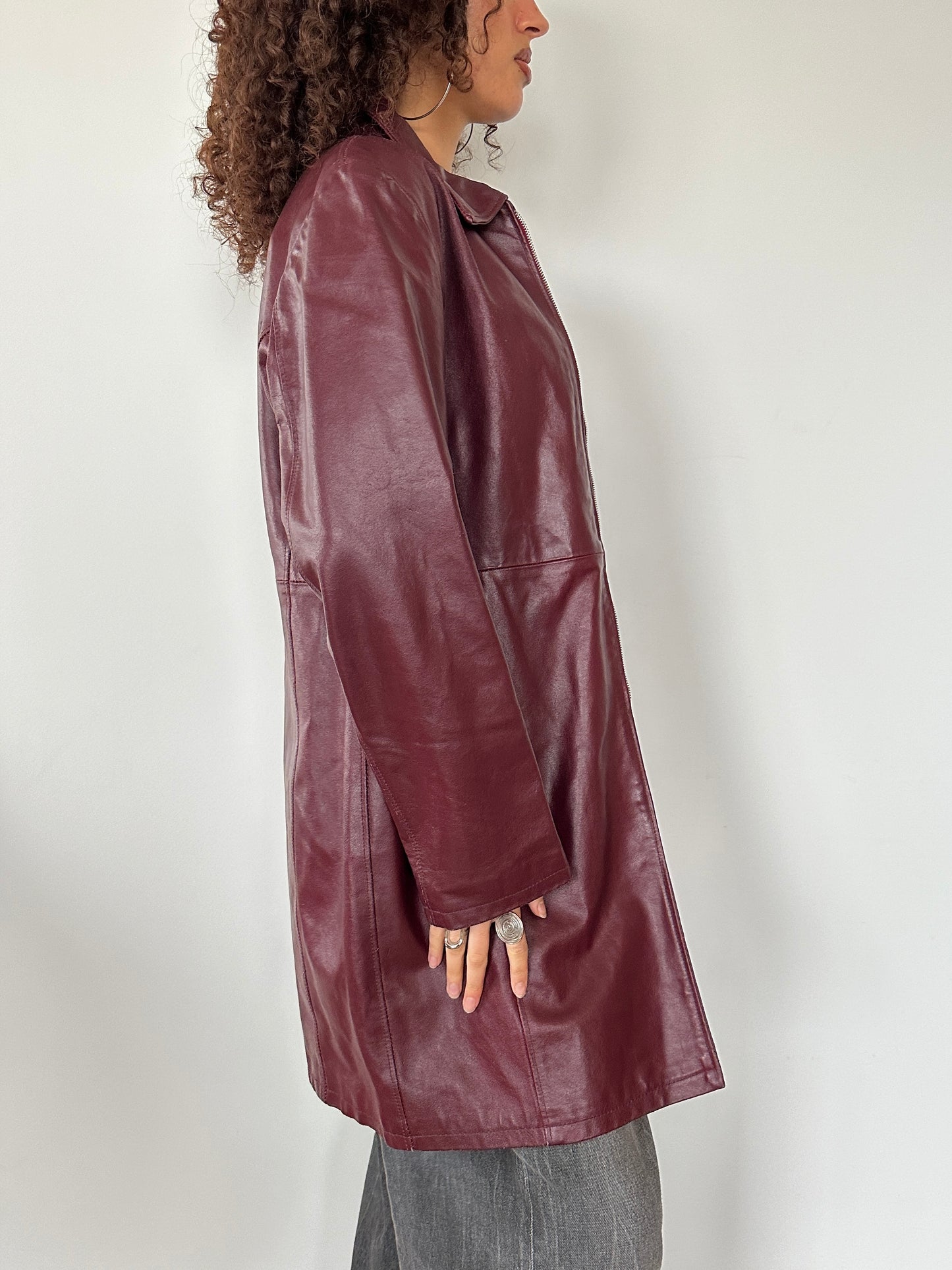 Red Leather Trench Jacket · Size M