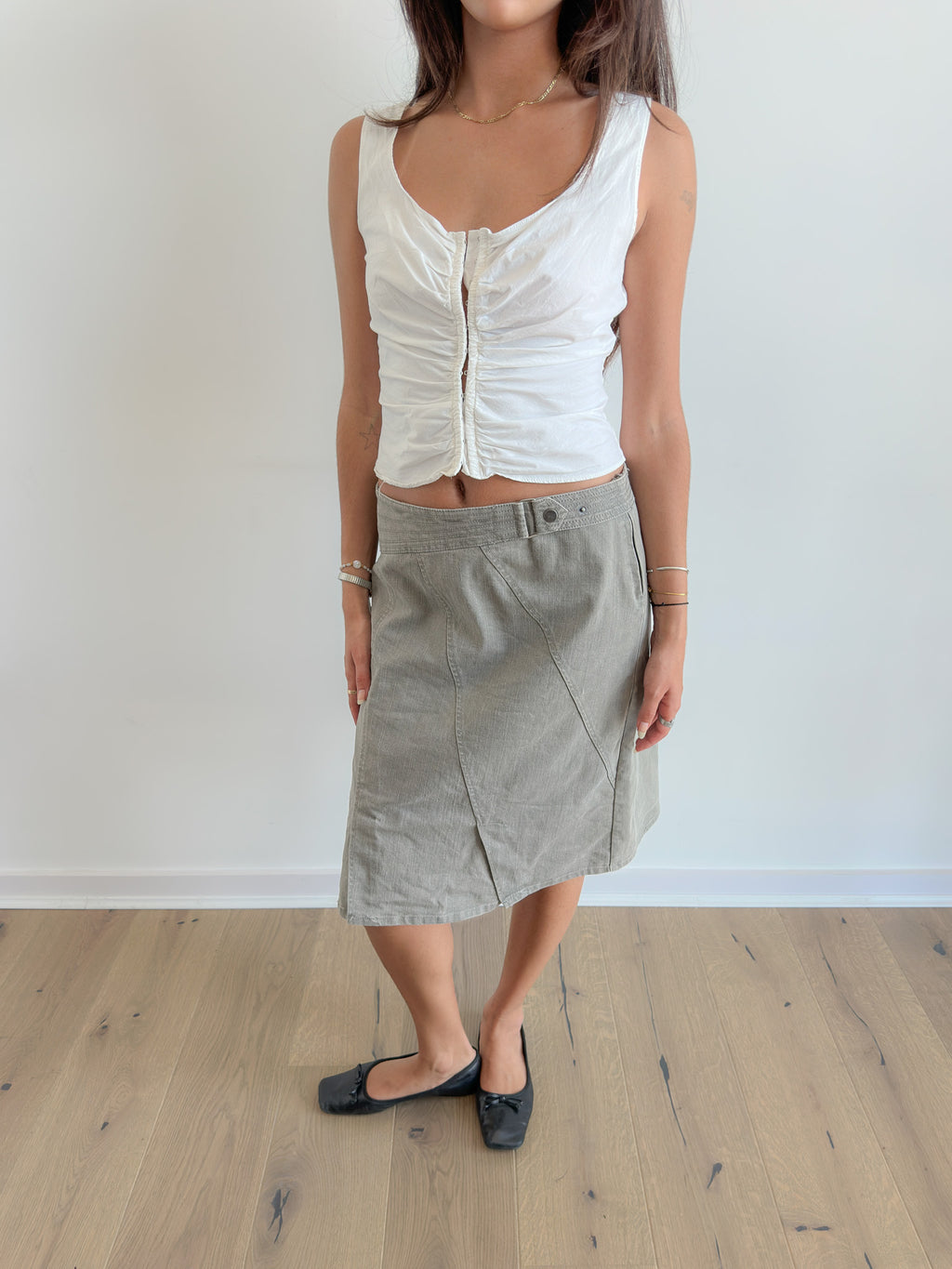 khaki midi skirt / size xs-s
