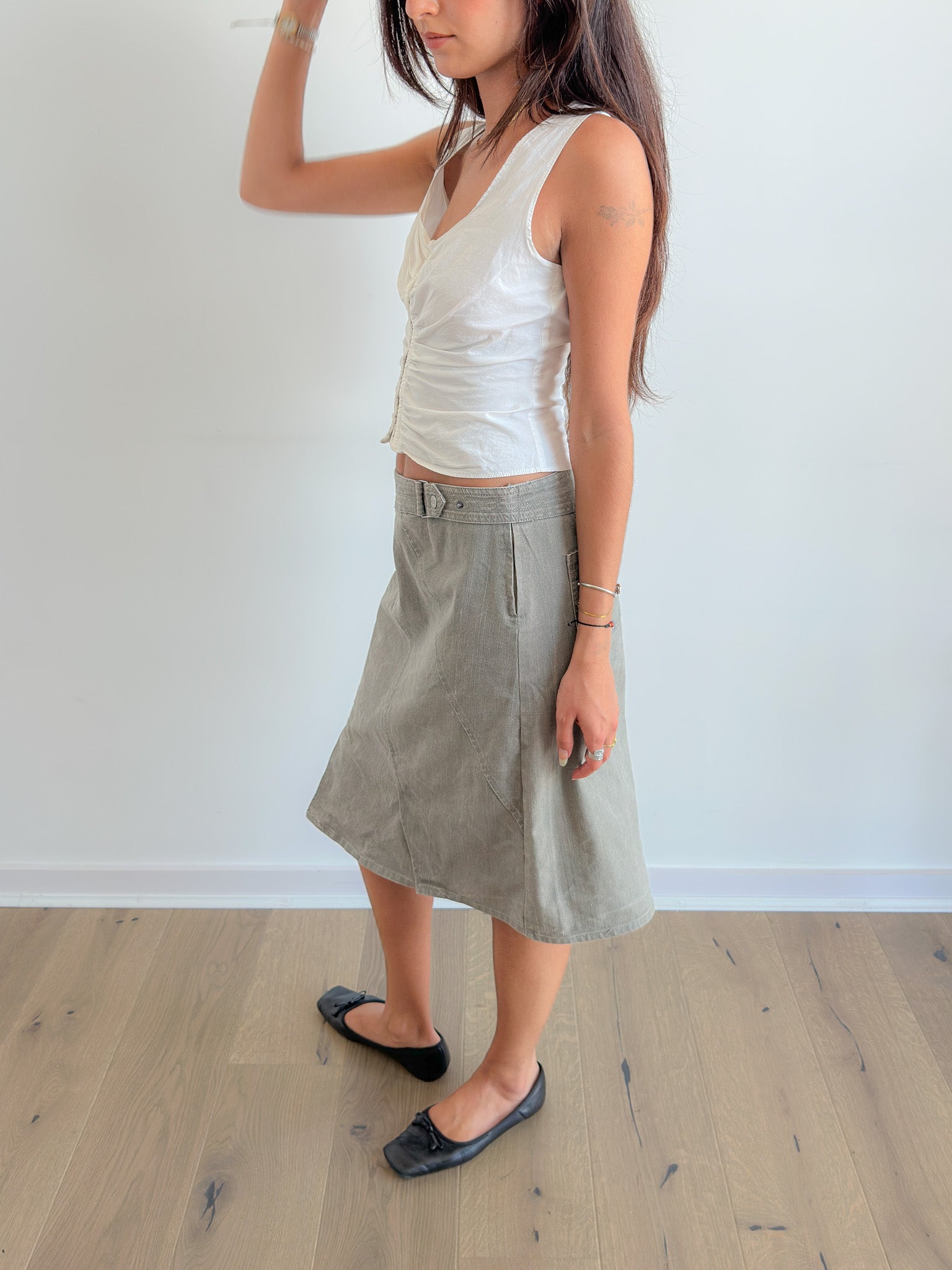 khaki midi skirt / size xs-s