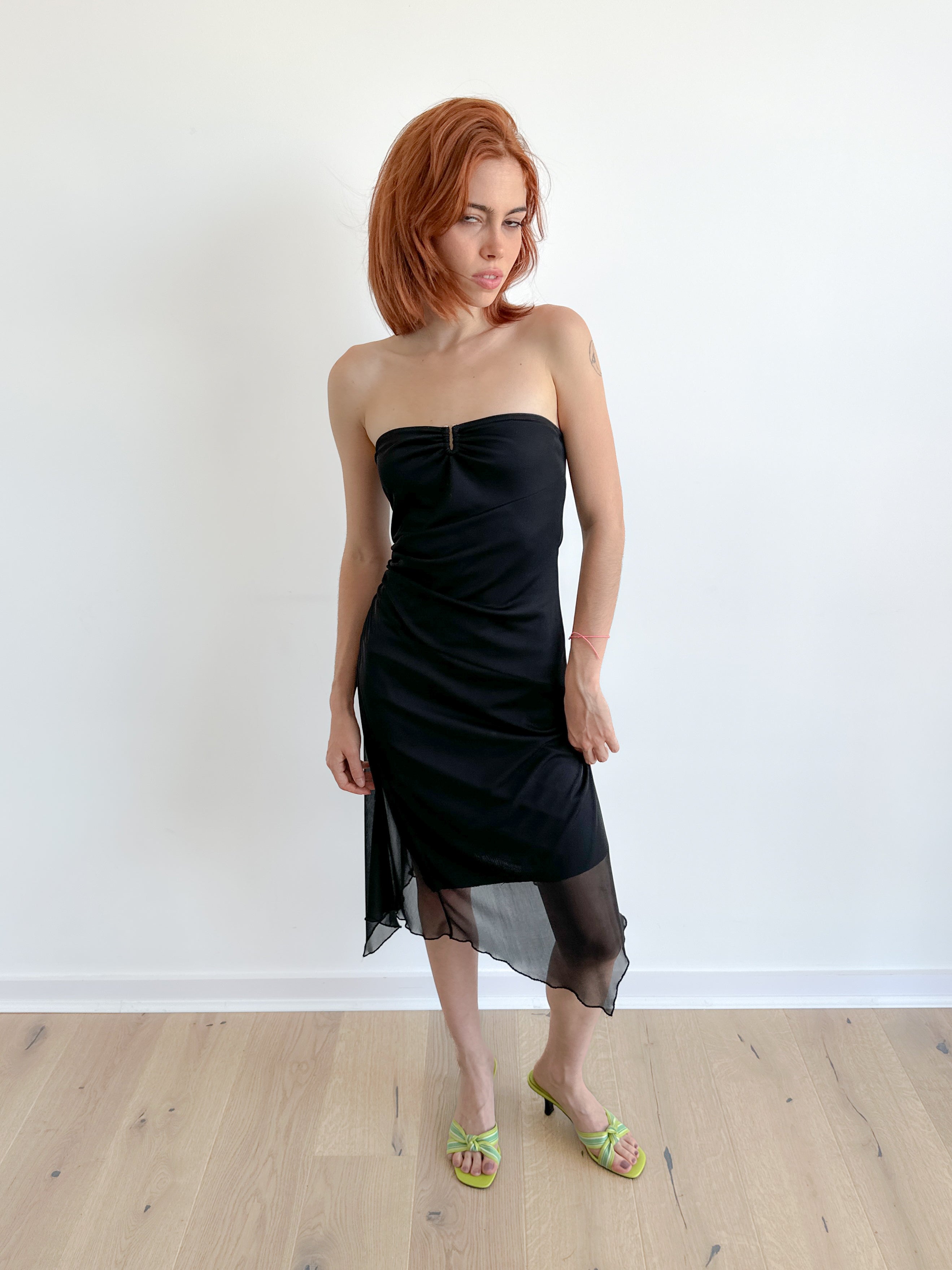 asymmetric mesh dress / size xs-s