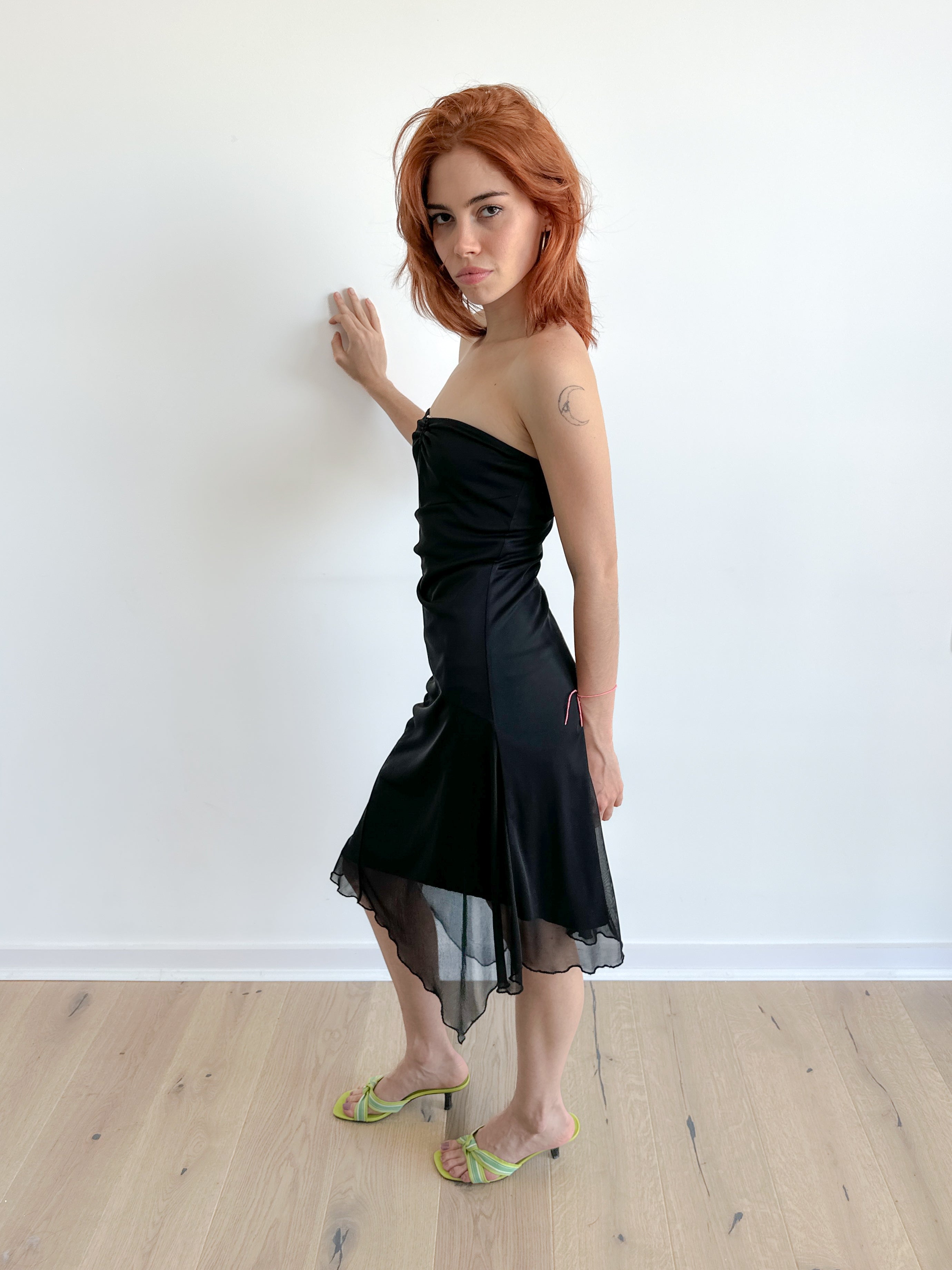asymmetric mesh dress / size xs-s