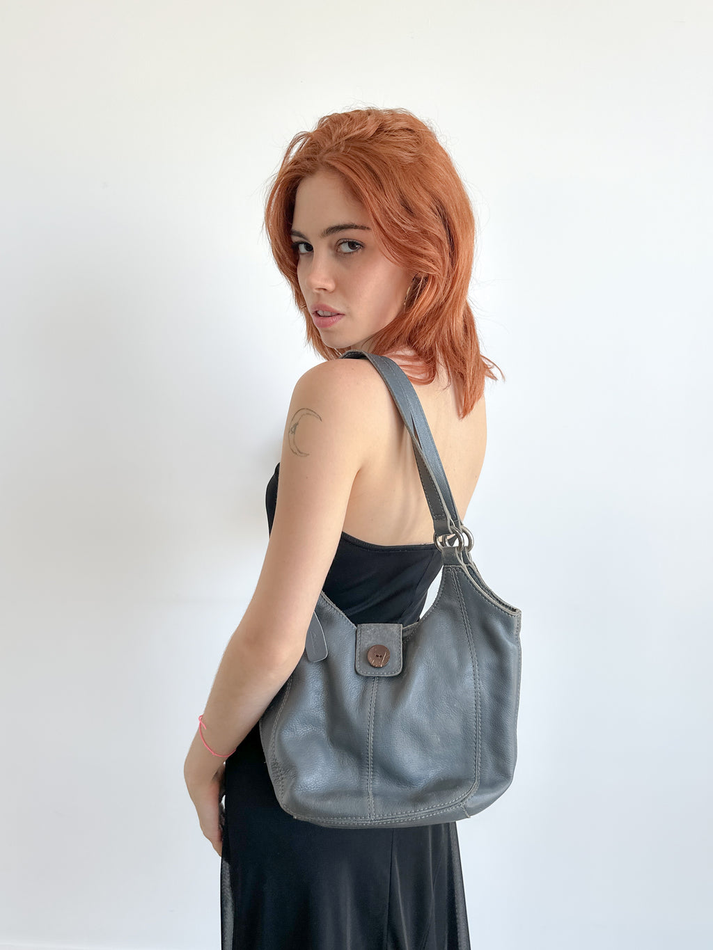 Grey Leather Hand-Bag