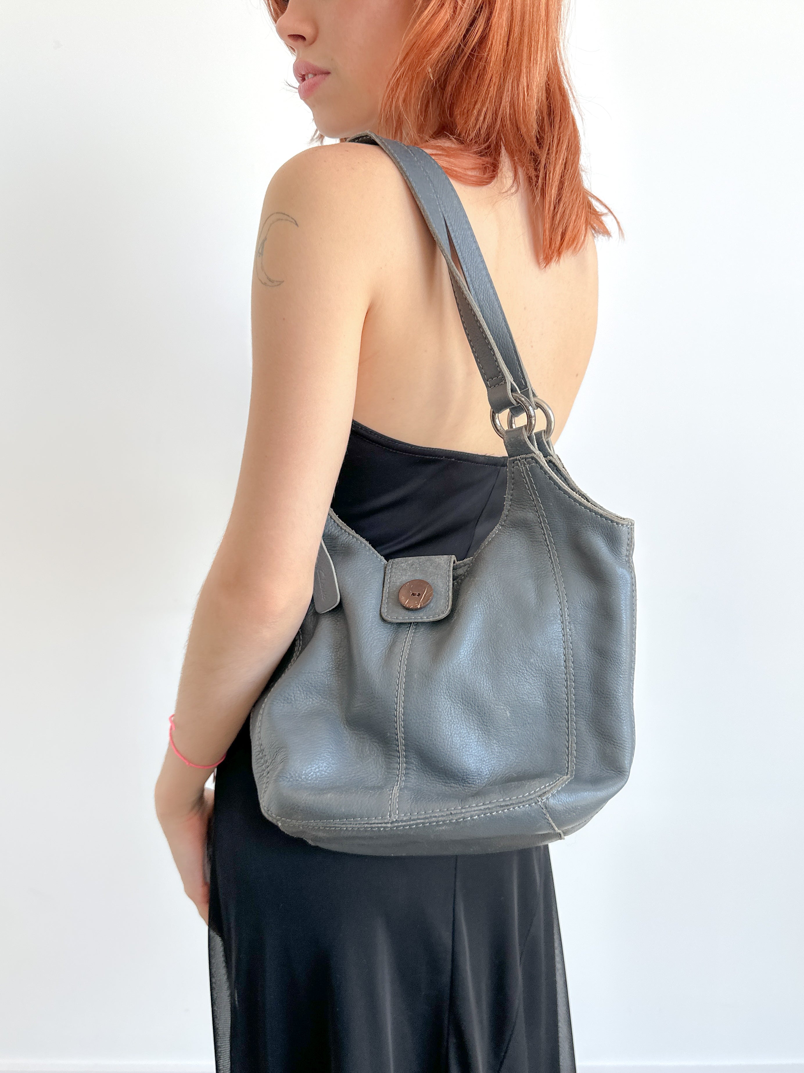 Grey Leather Hand-Bag