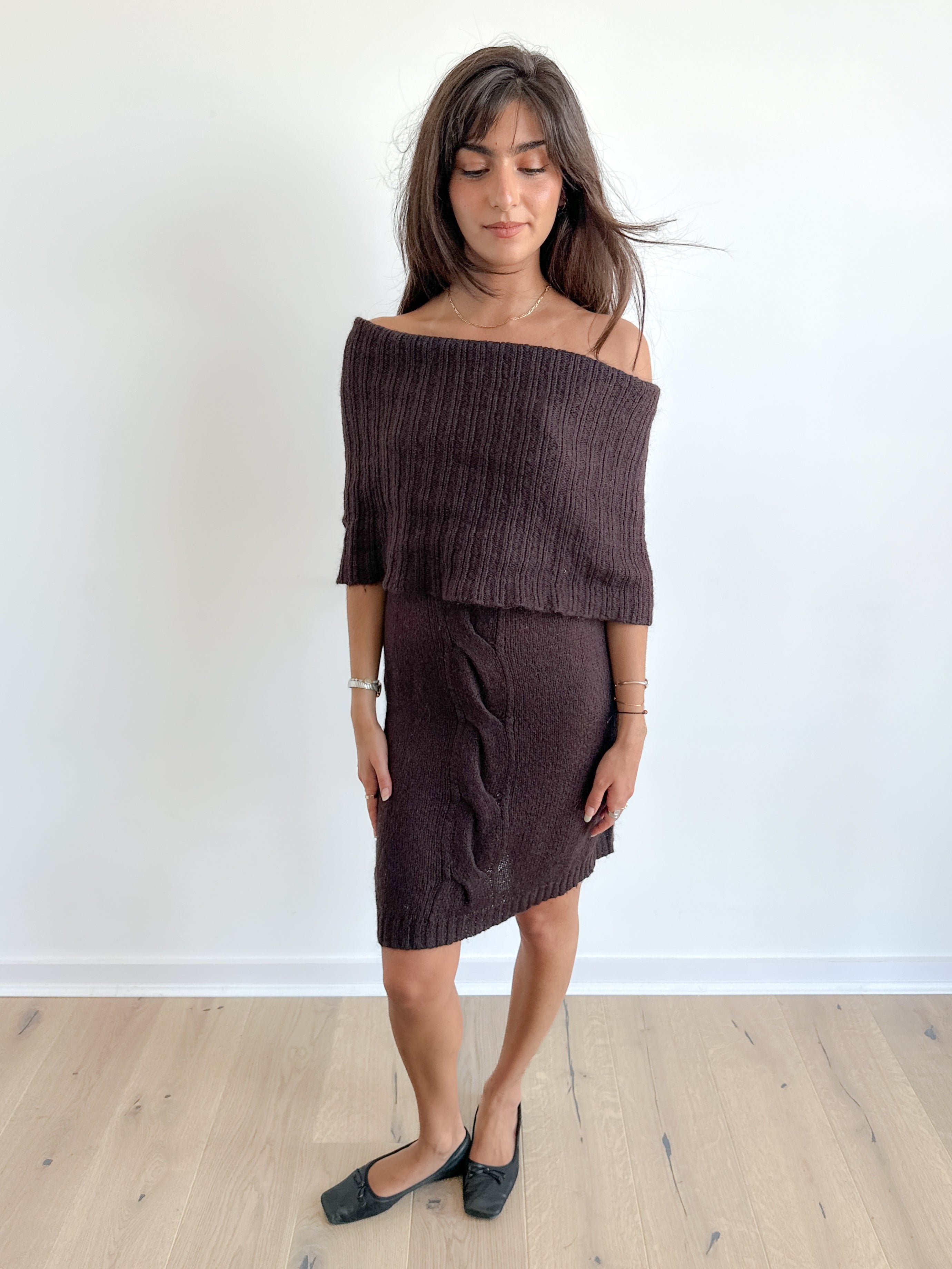 off shoulder knit dress / size s-m