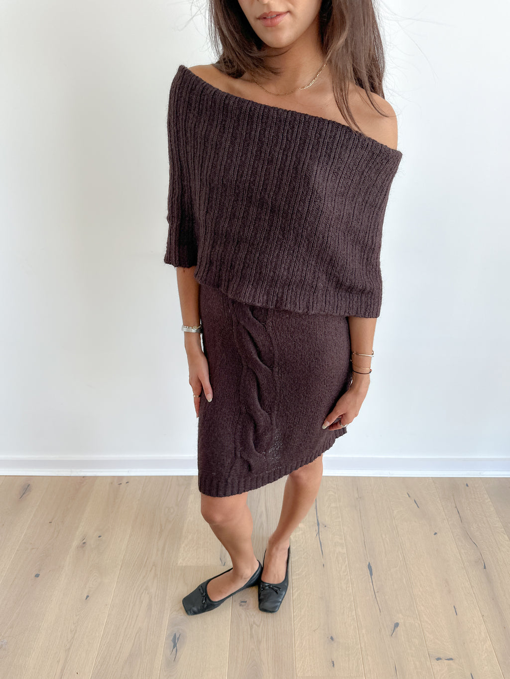 off shoulder knit dress / size s-m