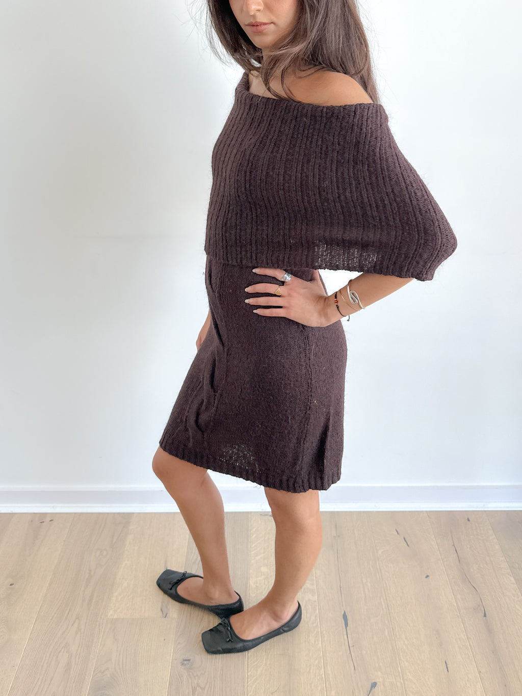 off shoulder knit dress / size s-m