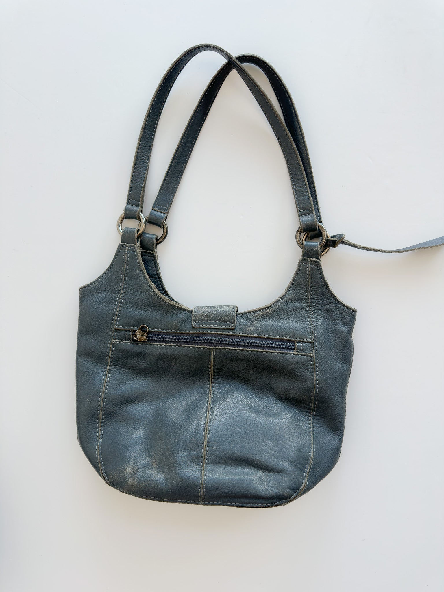Grey Leather Hand-Bag