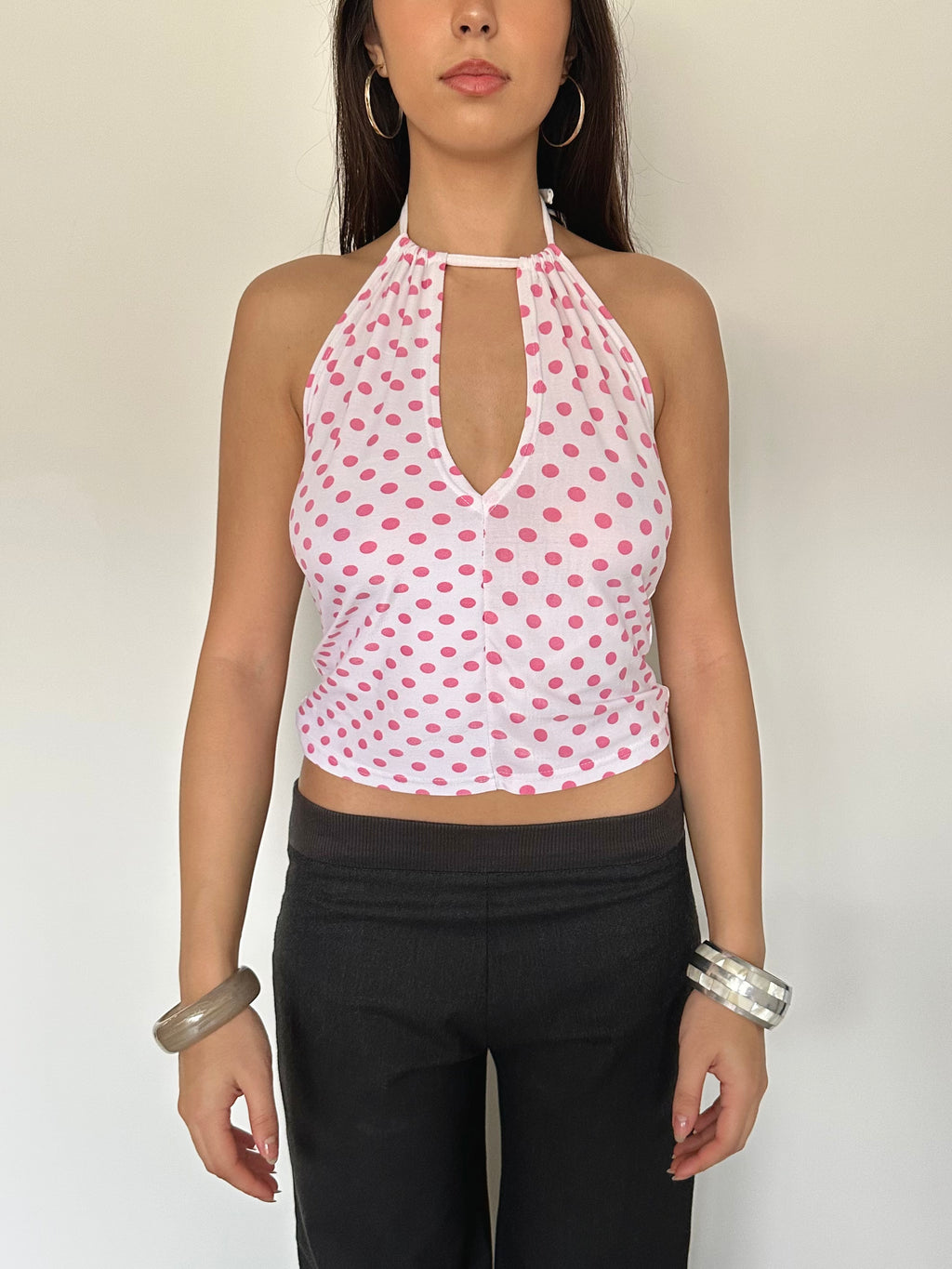 polka dot halter top — size xs/s
