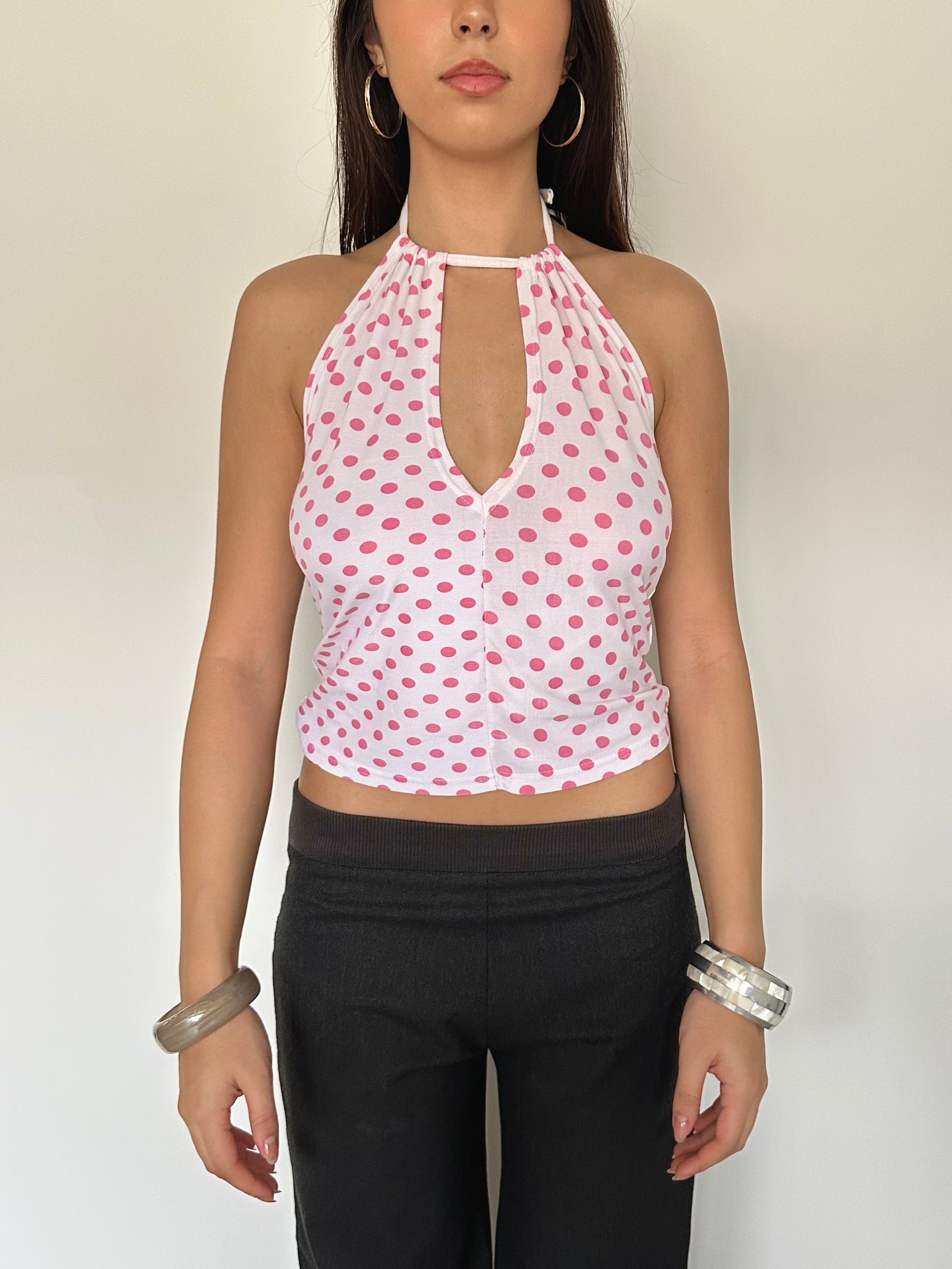 polka dot halter top — size xs/s