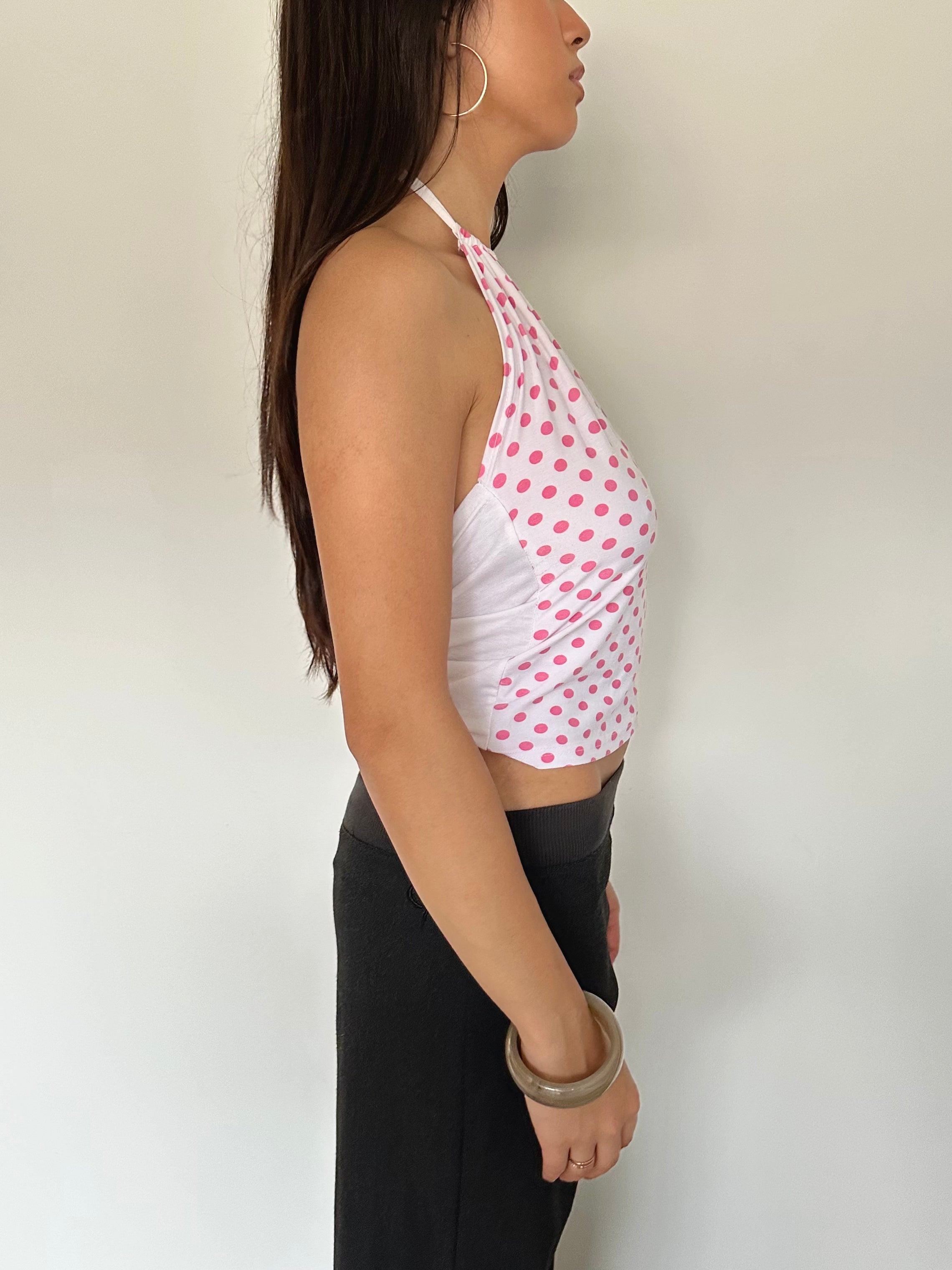 polka dot halter top — size xs/s
