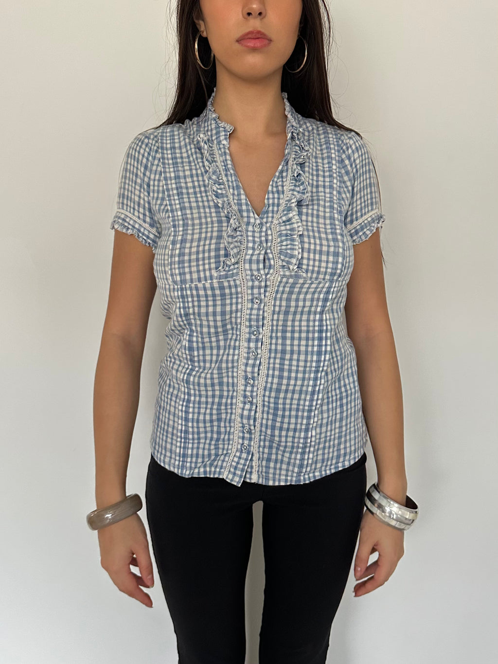gingham button up shirt — size s/m