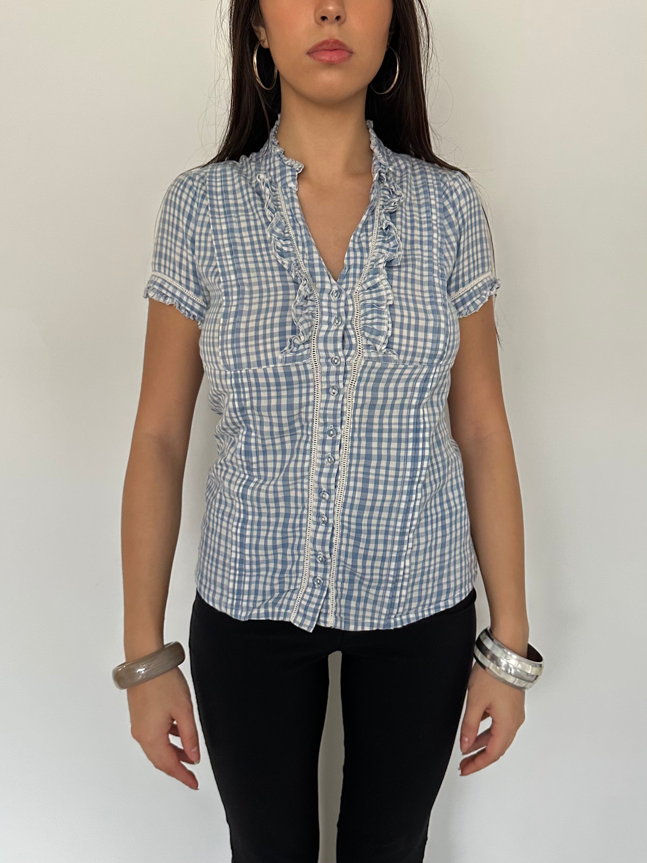 gingham button up shirt — size s/m