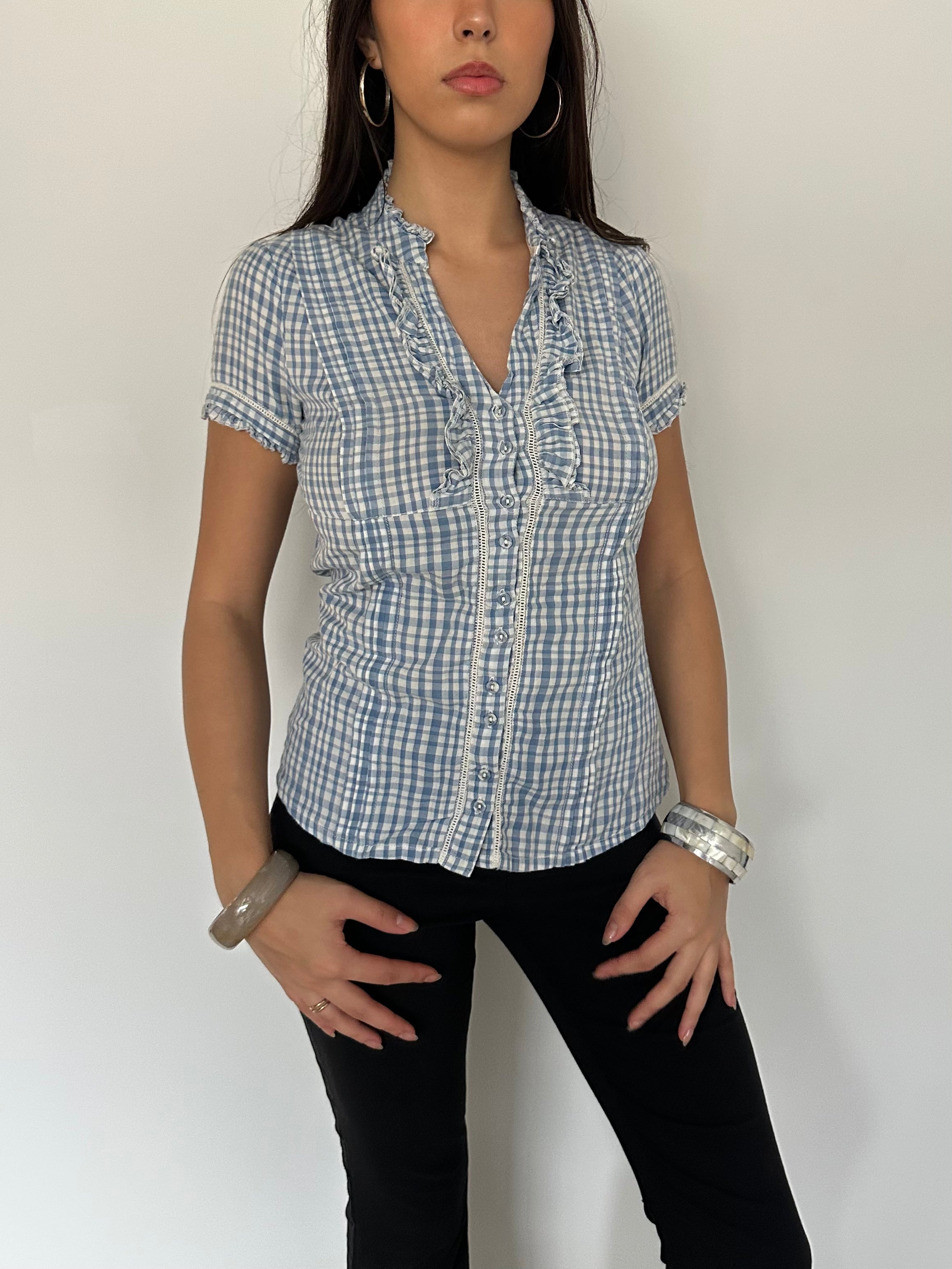gingham button up shirt — size s/m