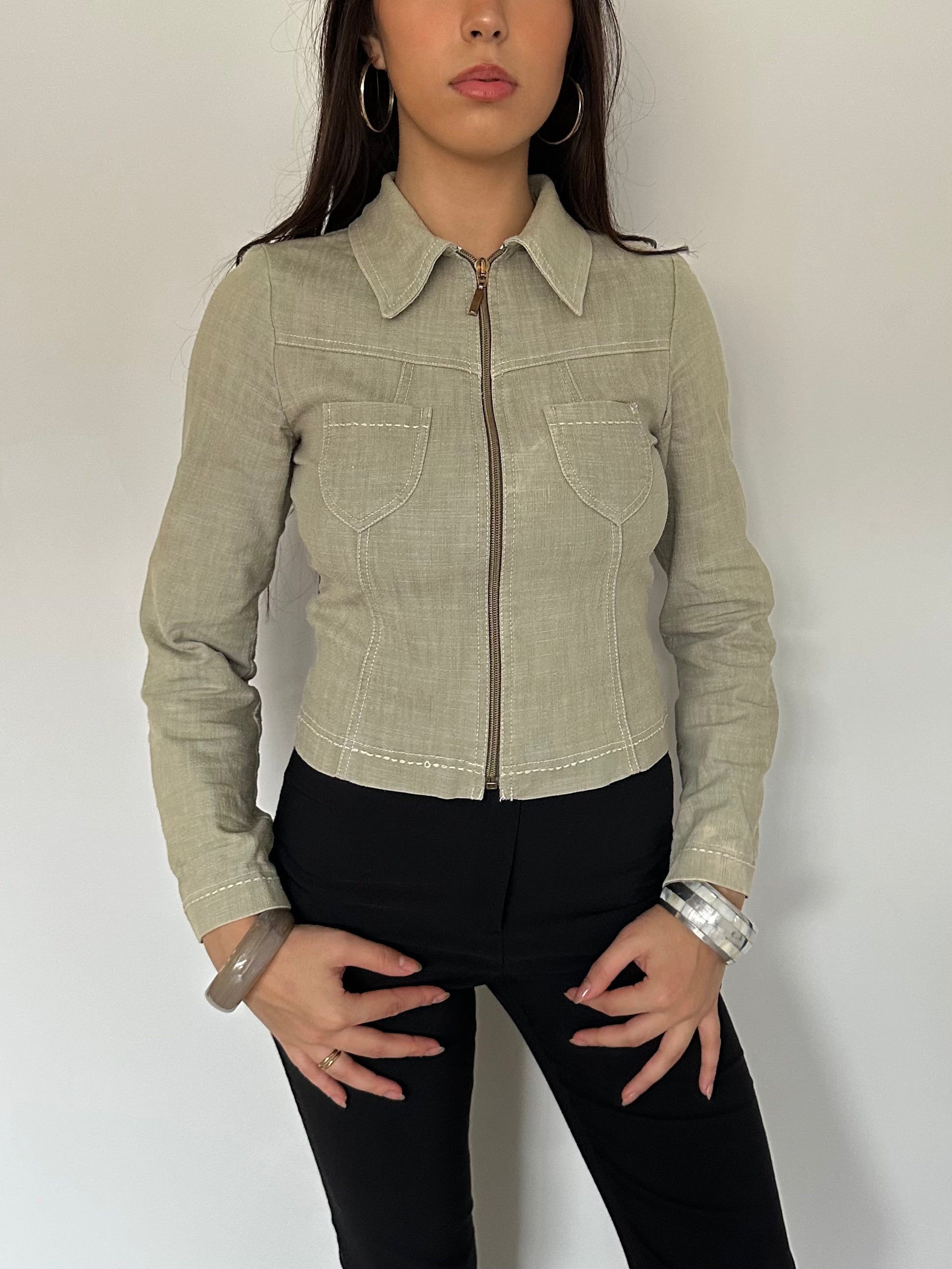 fitted zip up jacket — size xs