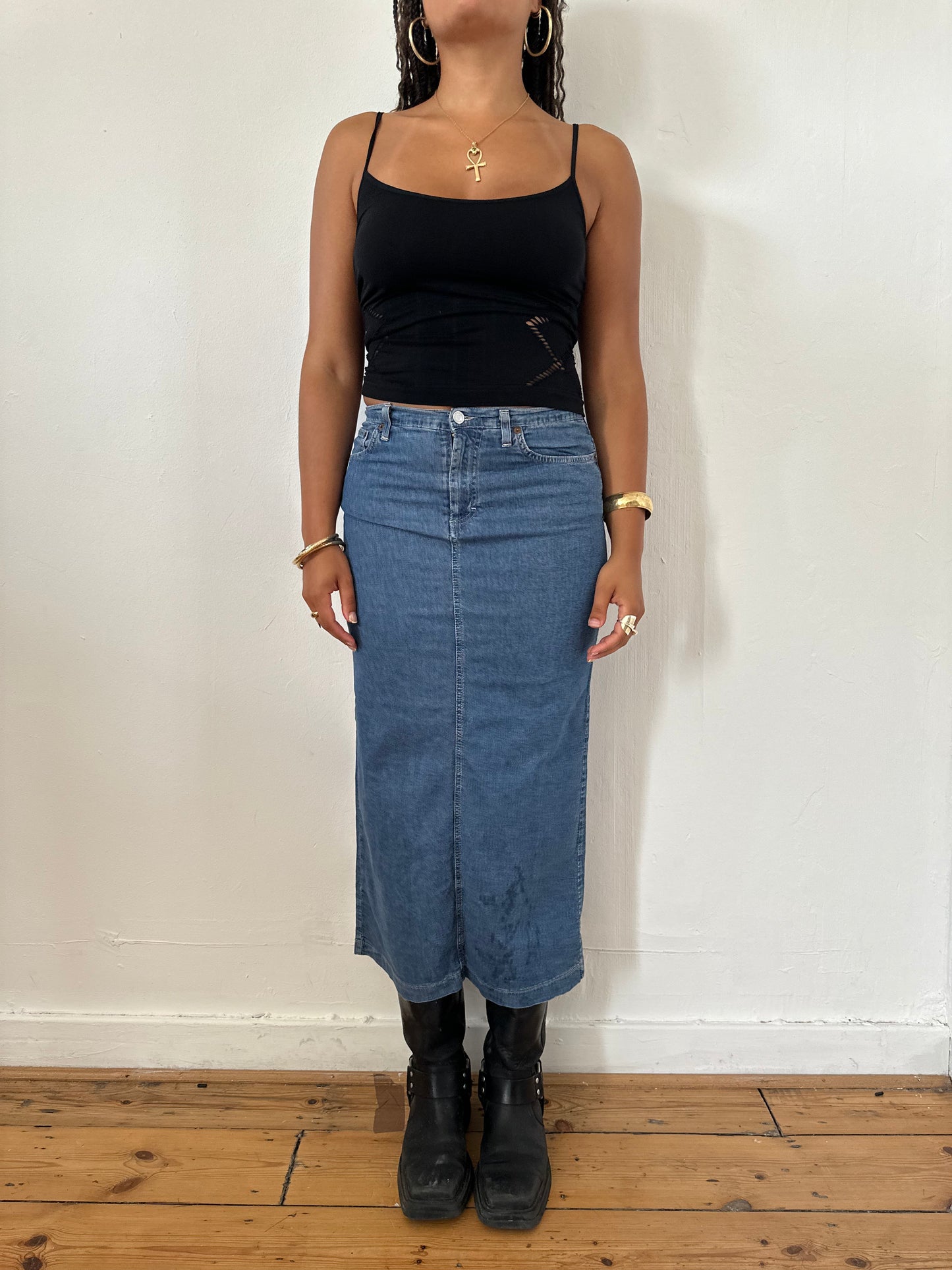 90's Long Denim Skirt | Size M