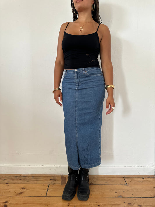 90's Long Denim Skirt | Size M