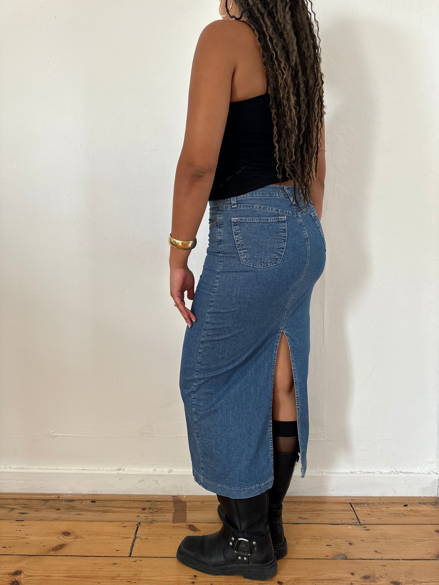 90's Long Denim Skirt | Size M