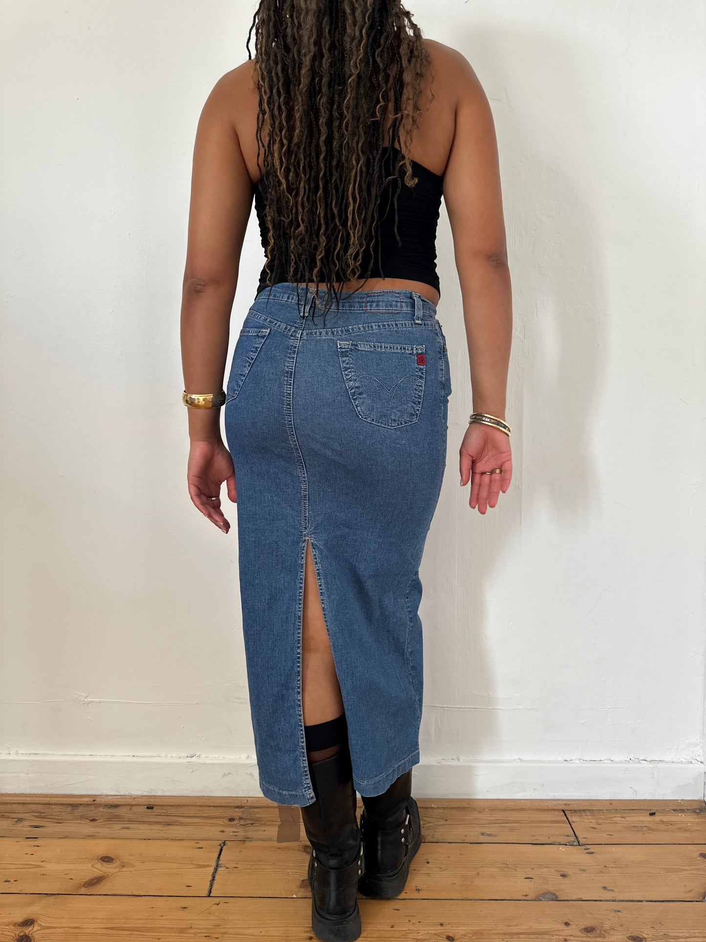 90's Long Denim Skirt | Size M