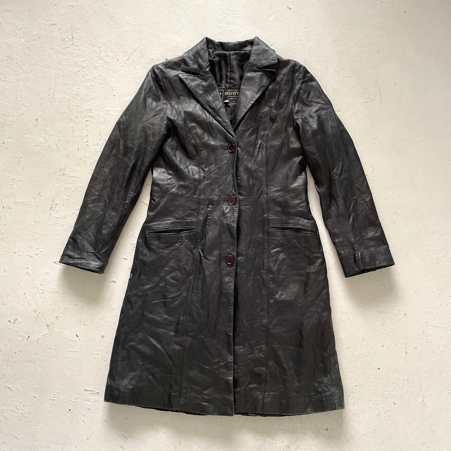 90's Leather Trench Jacket - Size S