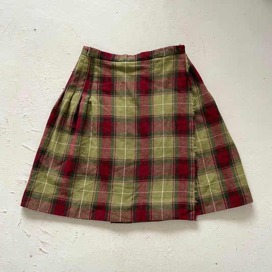 90's Plaid Tartan Kilt Midi Skirt - Size S