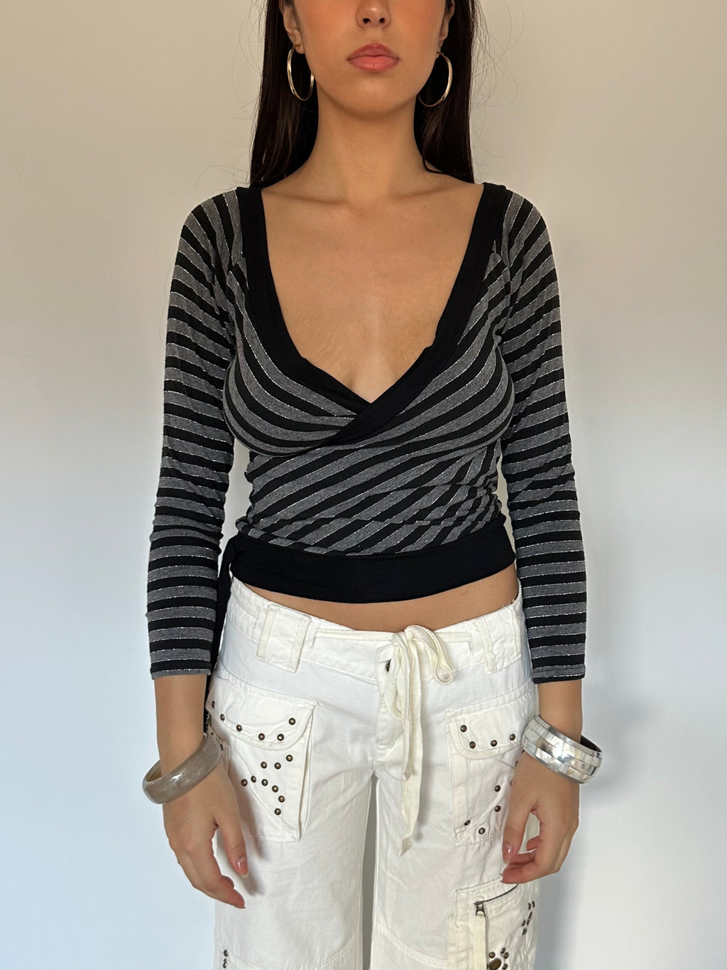 striped long sleeve top — size s