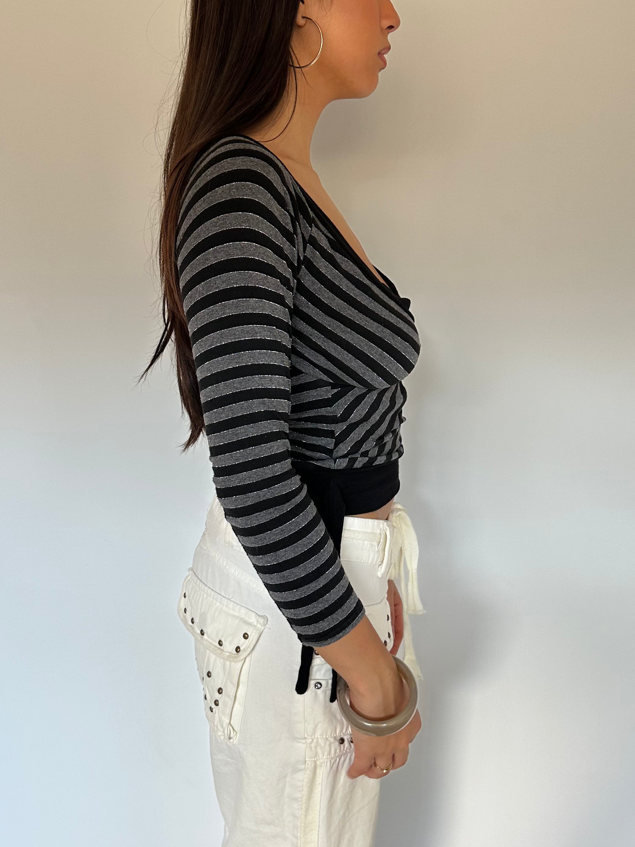 striped long sleeve top — size s
