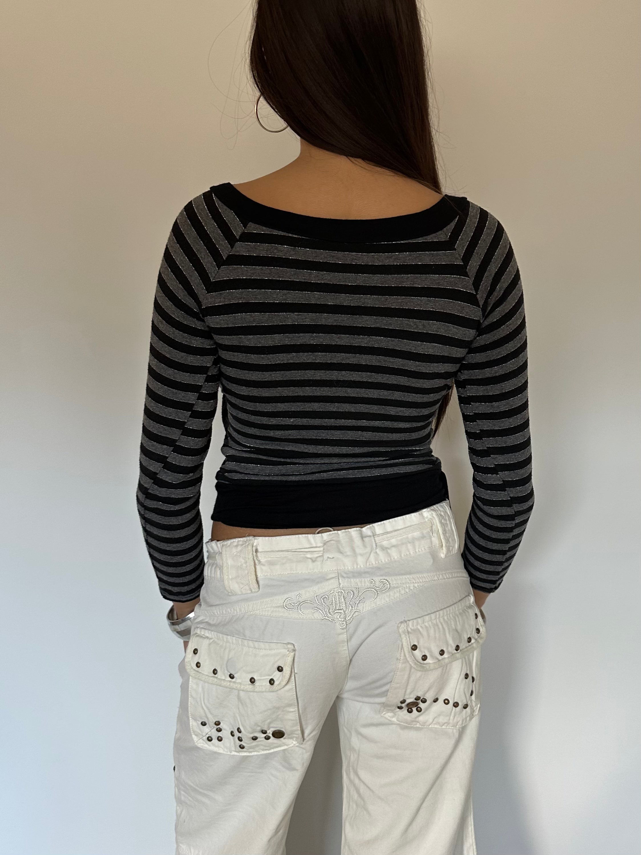 striped long sleeve top — size s