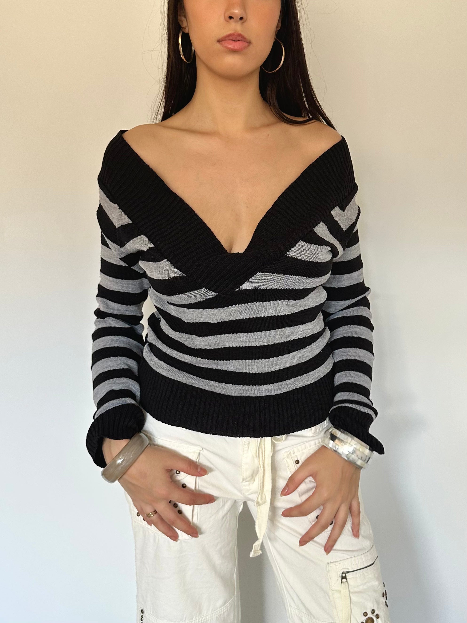 off shoulder stripe knit — size m/l