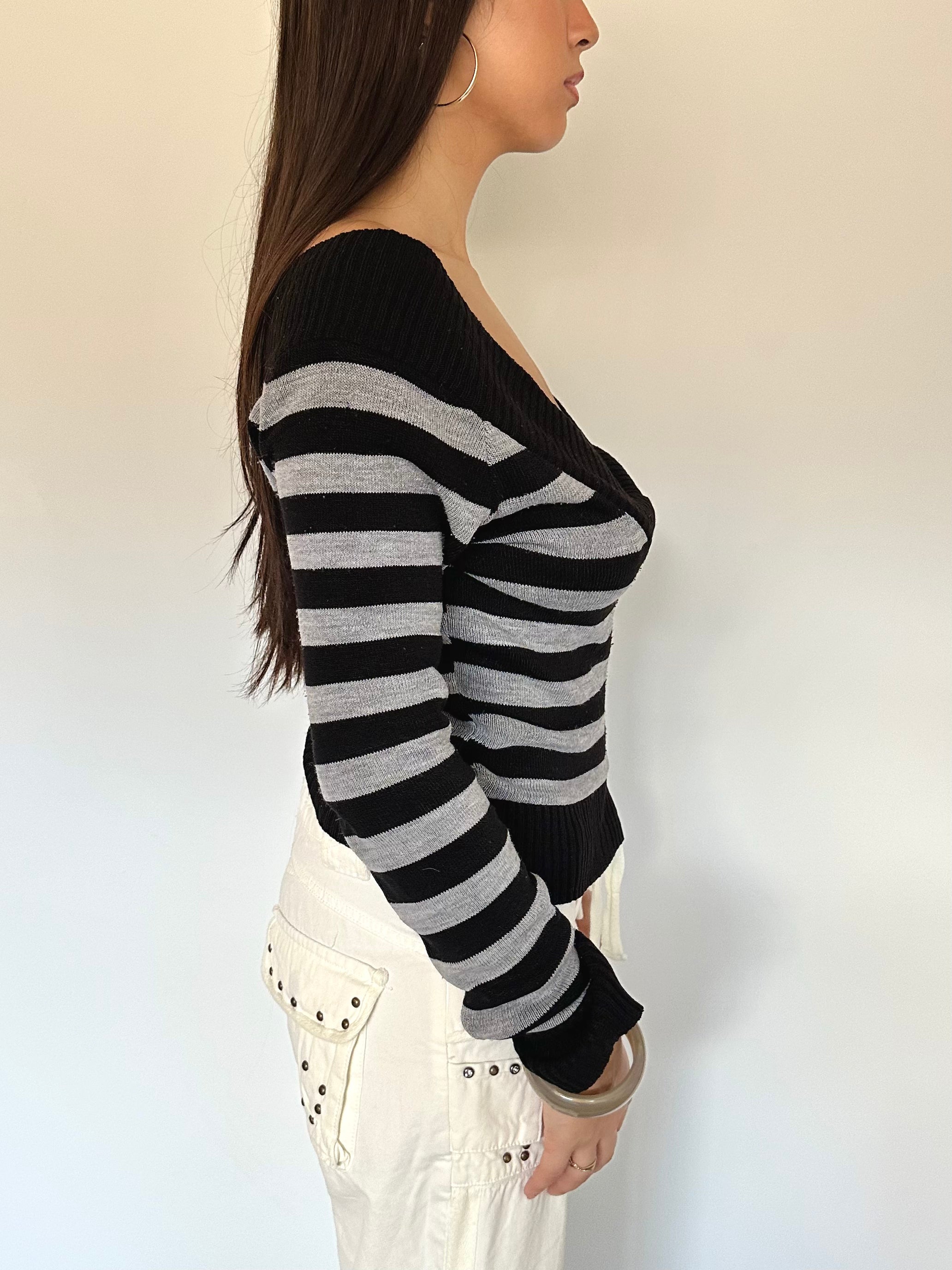 off shoulder stripe knit — size m/l