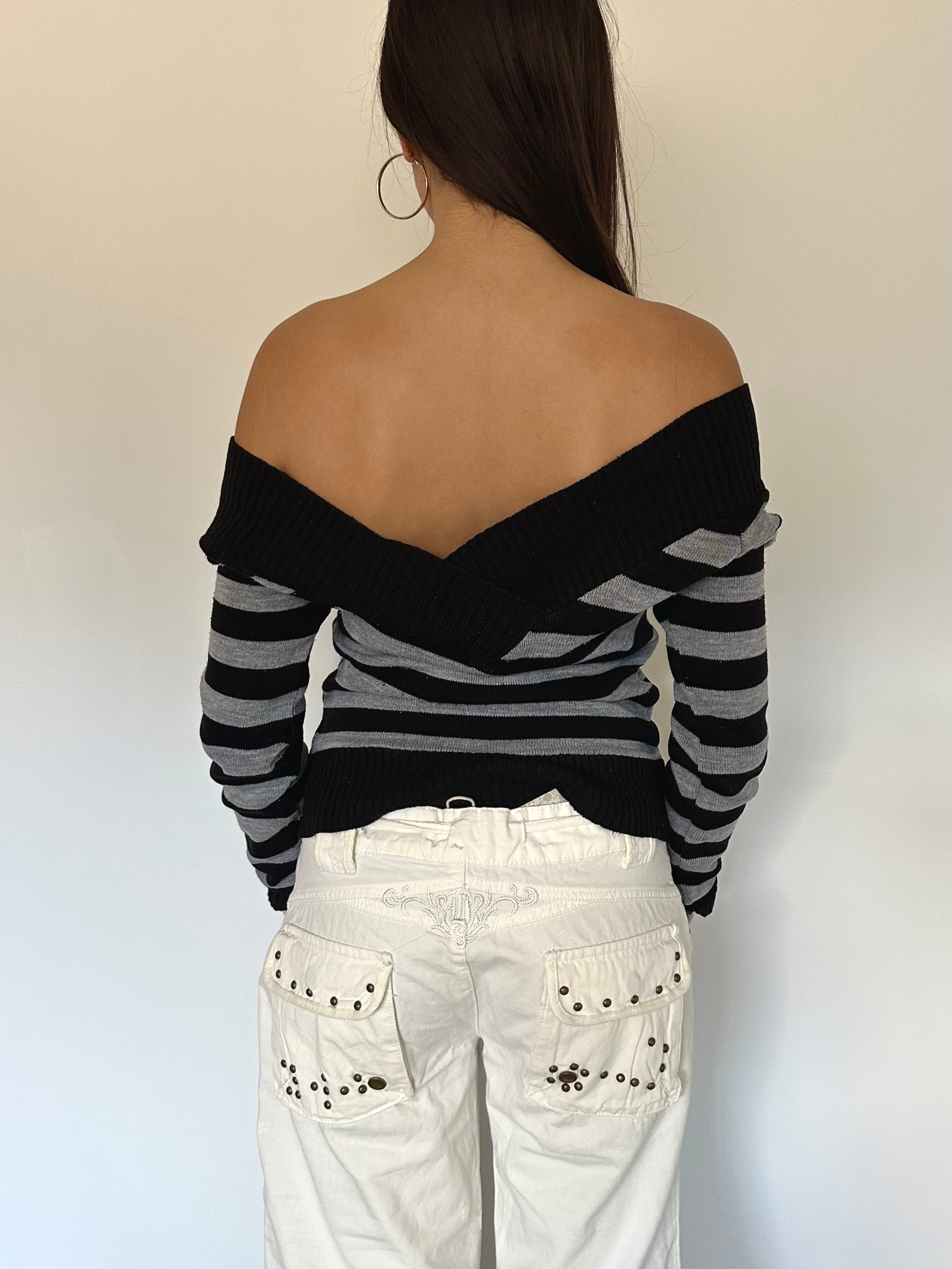 off shoulder stripe knit — size m/l