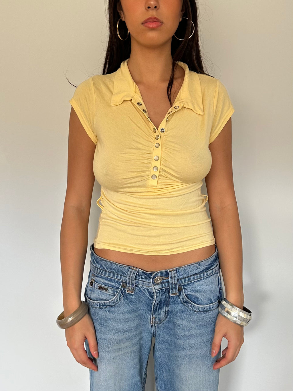 ruched polo top — size s/m